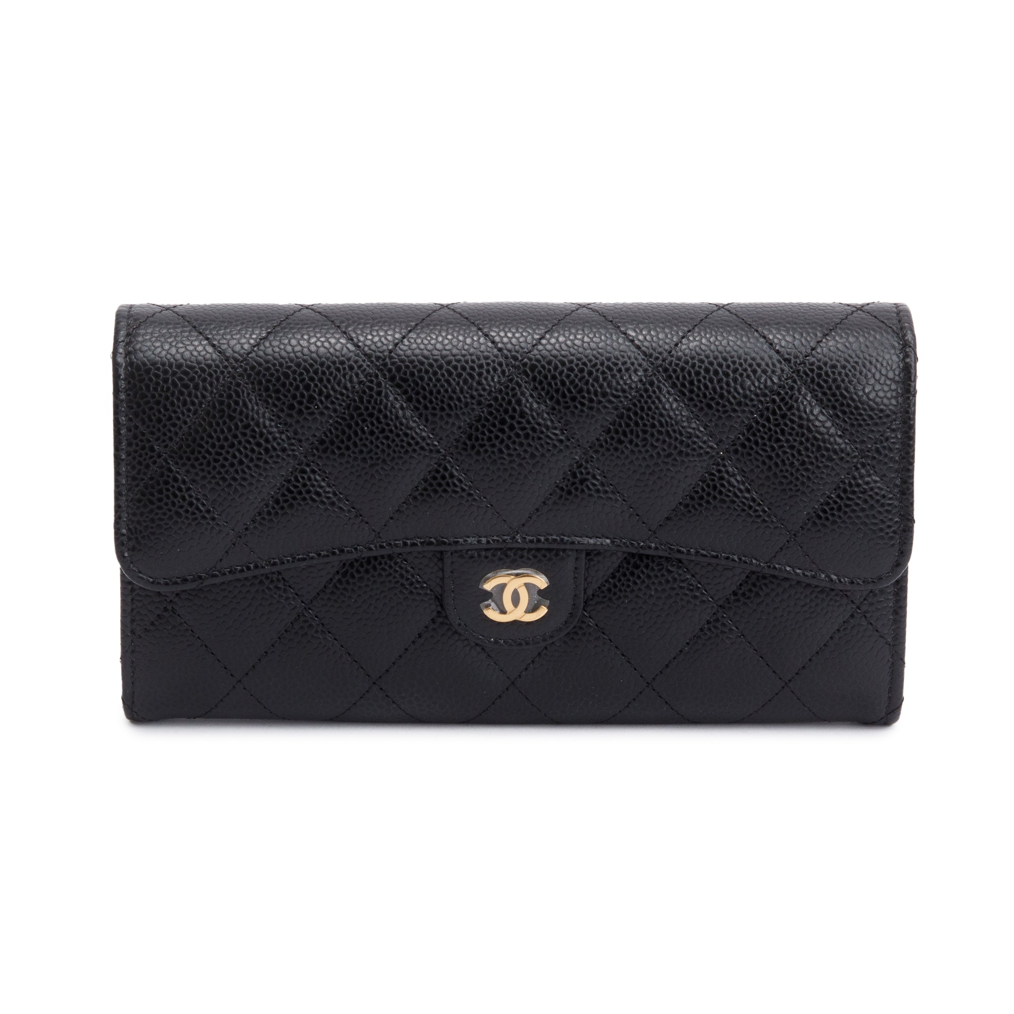 Chanel Black Caviar Leather Classic Long Flap Wallet w/ Box & Receipt