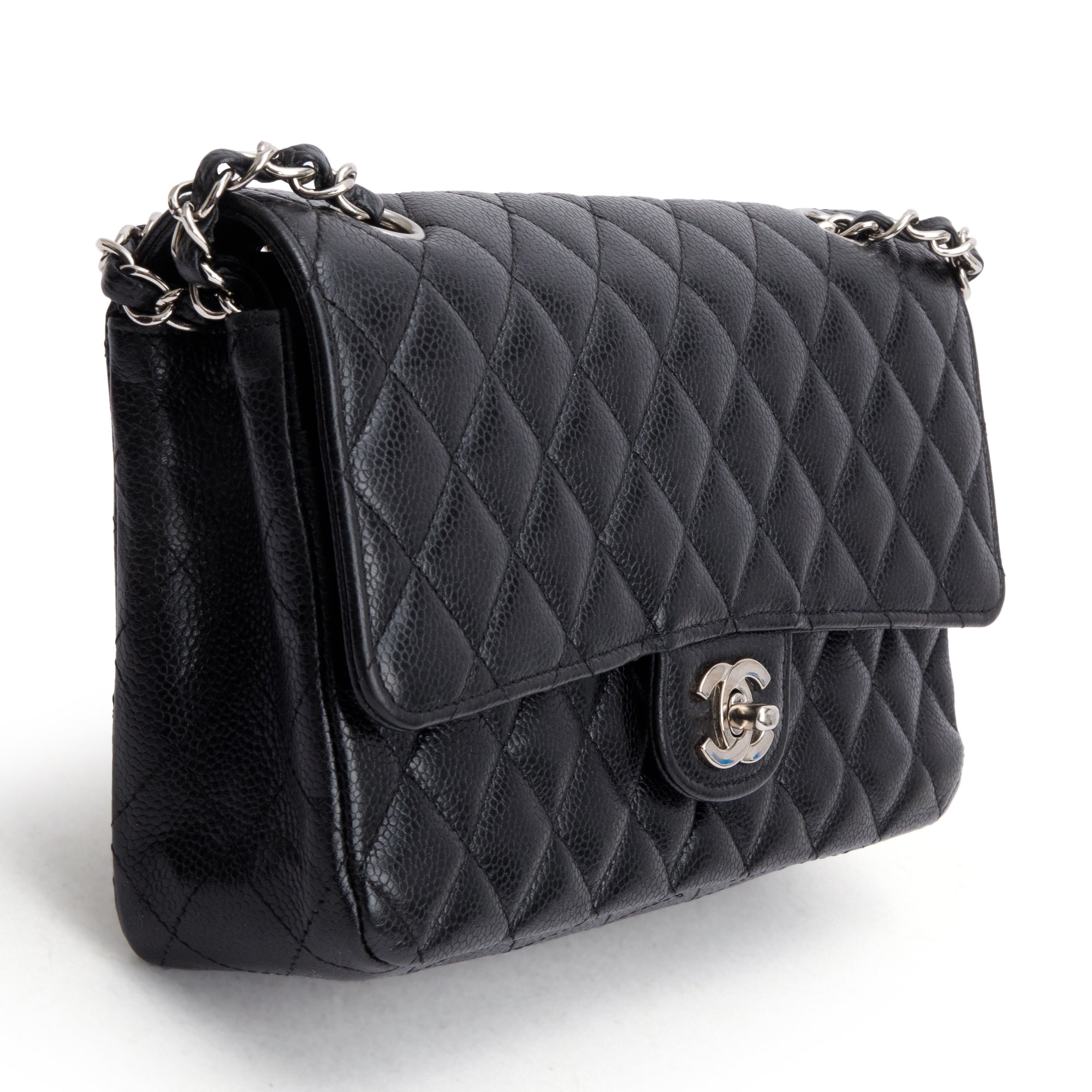 Chanel Black Caviar Leather Classic Medium Double Flap Bag