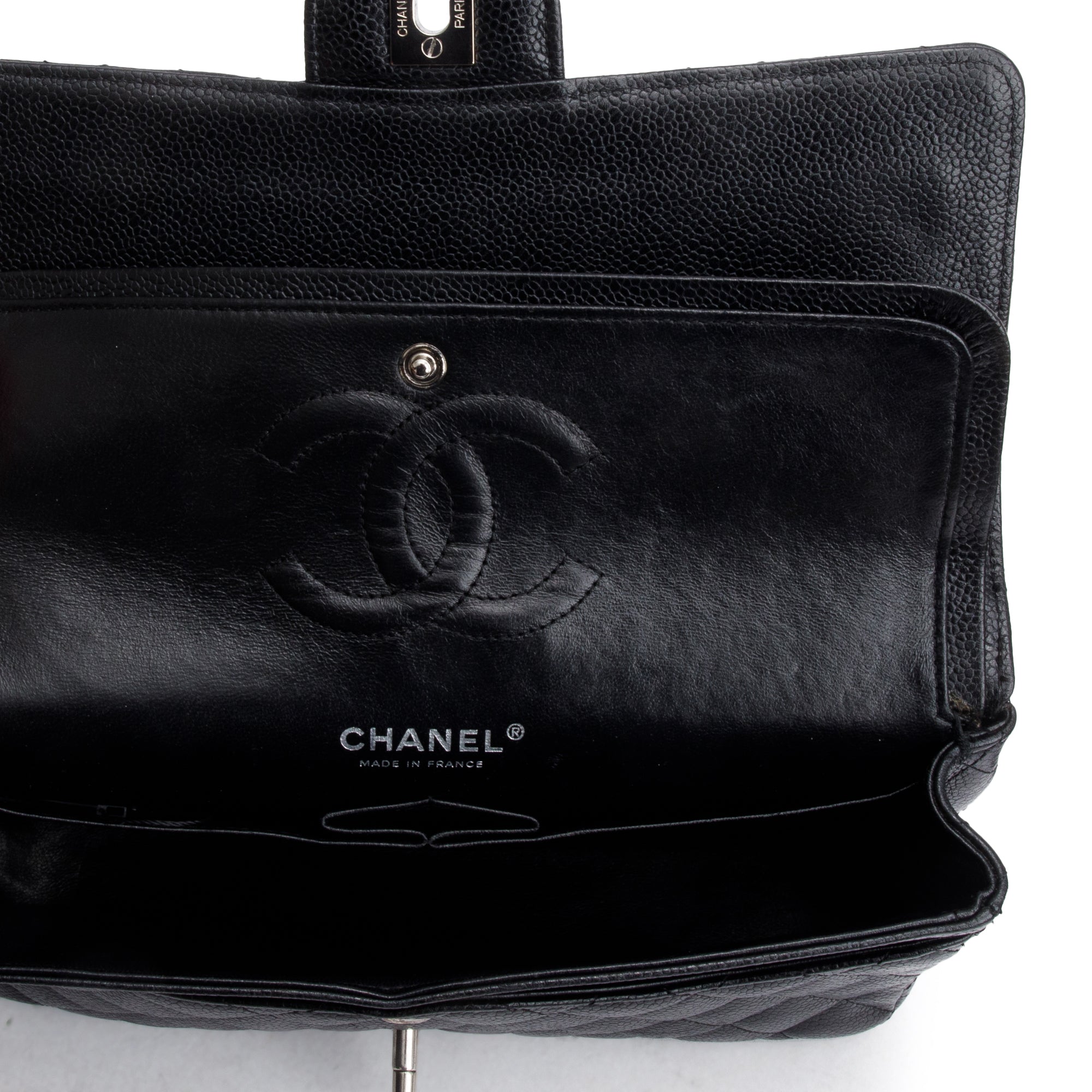 Chanel Black Caviar Leather Classic Medium Double Flap Bag