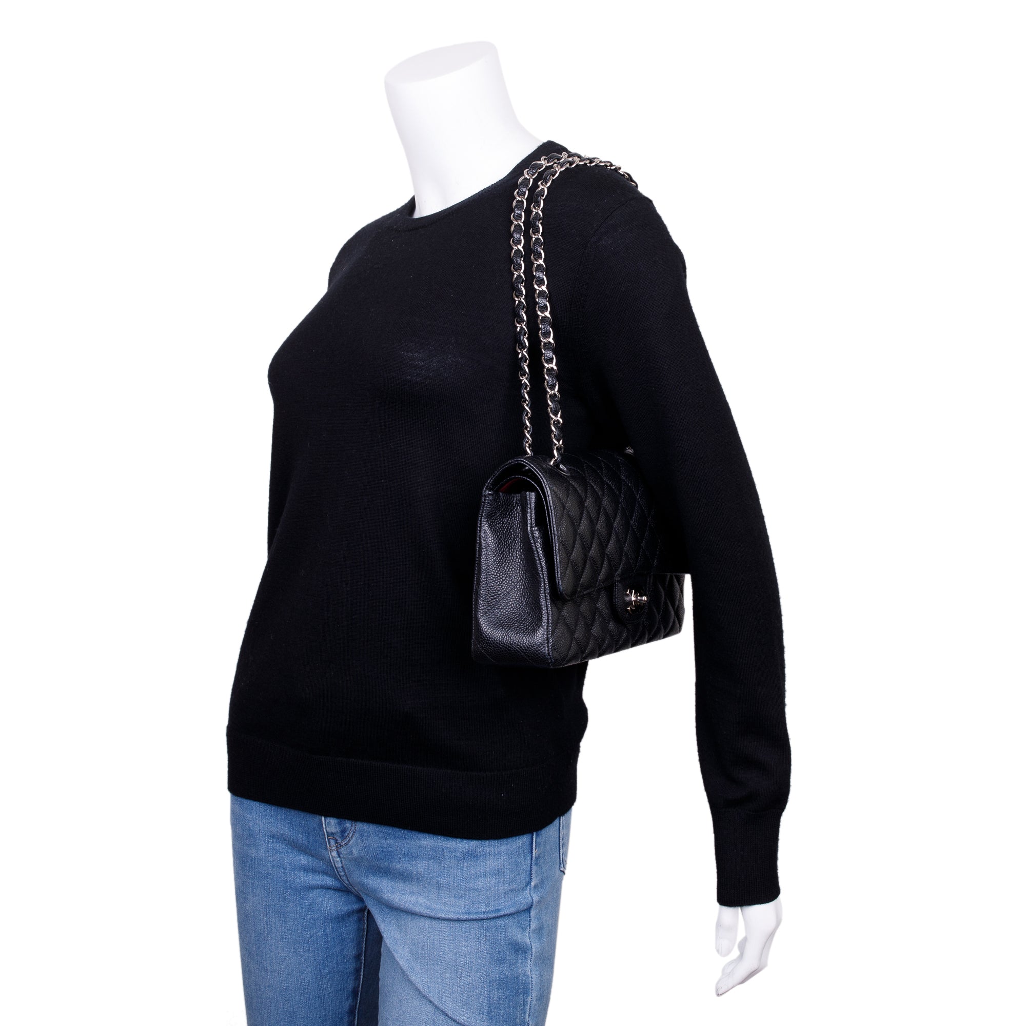 Chanel Black Caviar Leather Classic Medium Double Flap Bag w/ Box, Receipt & Authenticity Card