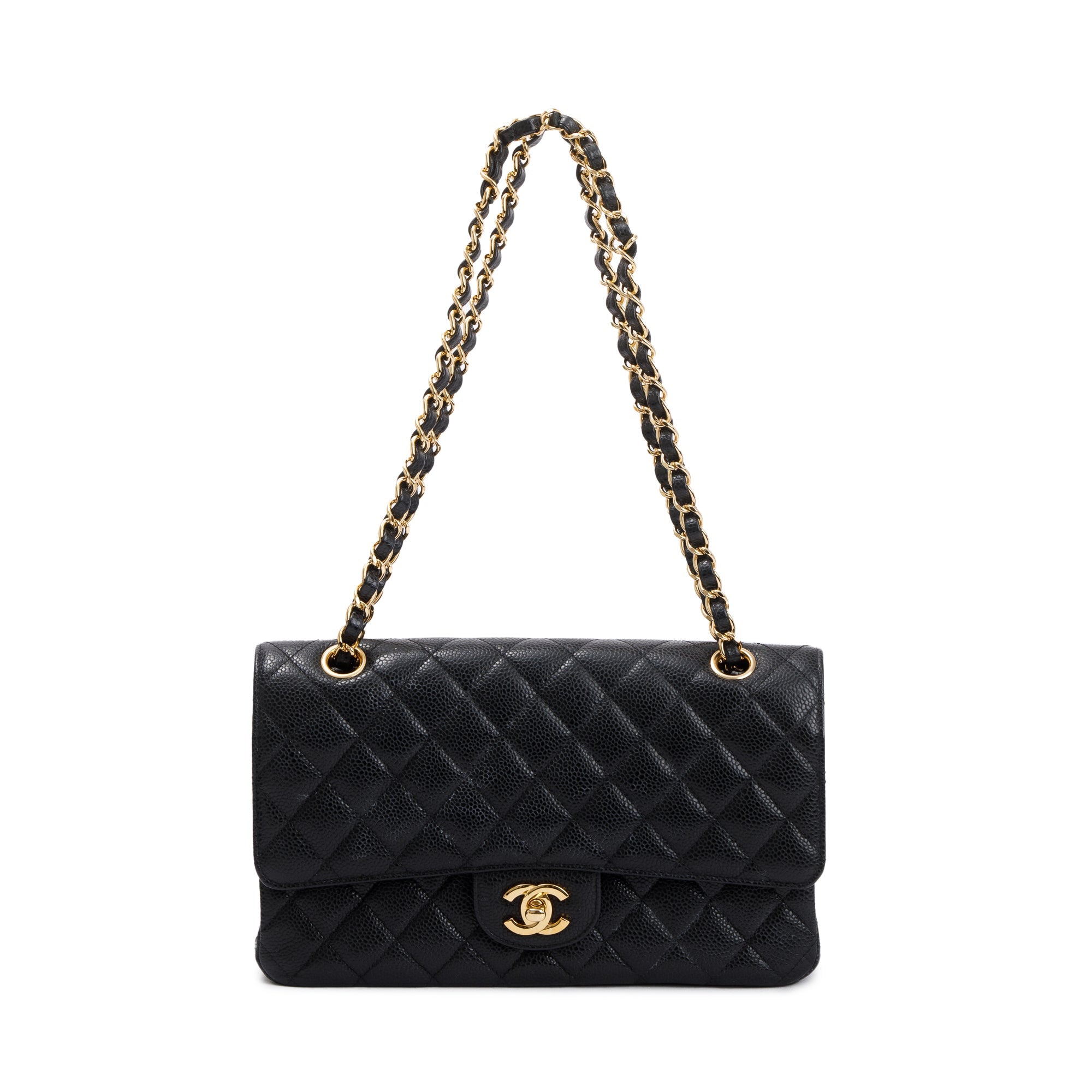 Chanel Black Caviar Leather Classic Medium Double Flap Bag w/ Receipt & Authenticity Card