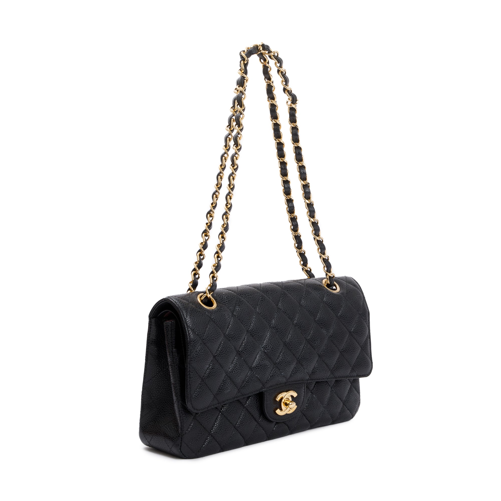 Chanel Black Caviar Leather Classic Medium Double Flap Bag w/ Receipt & Authenticity Card
