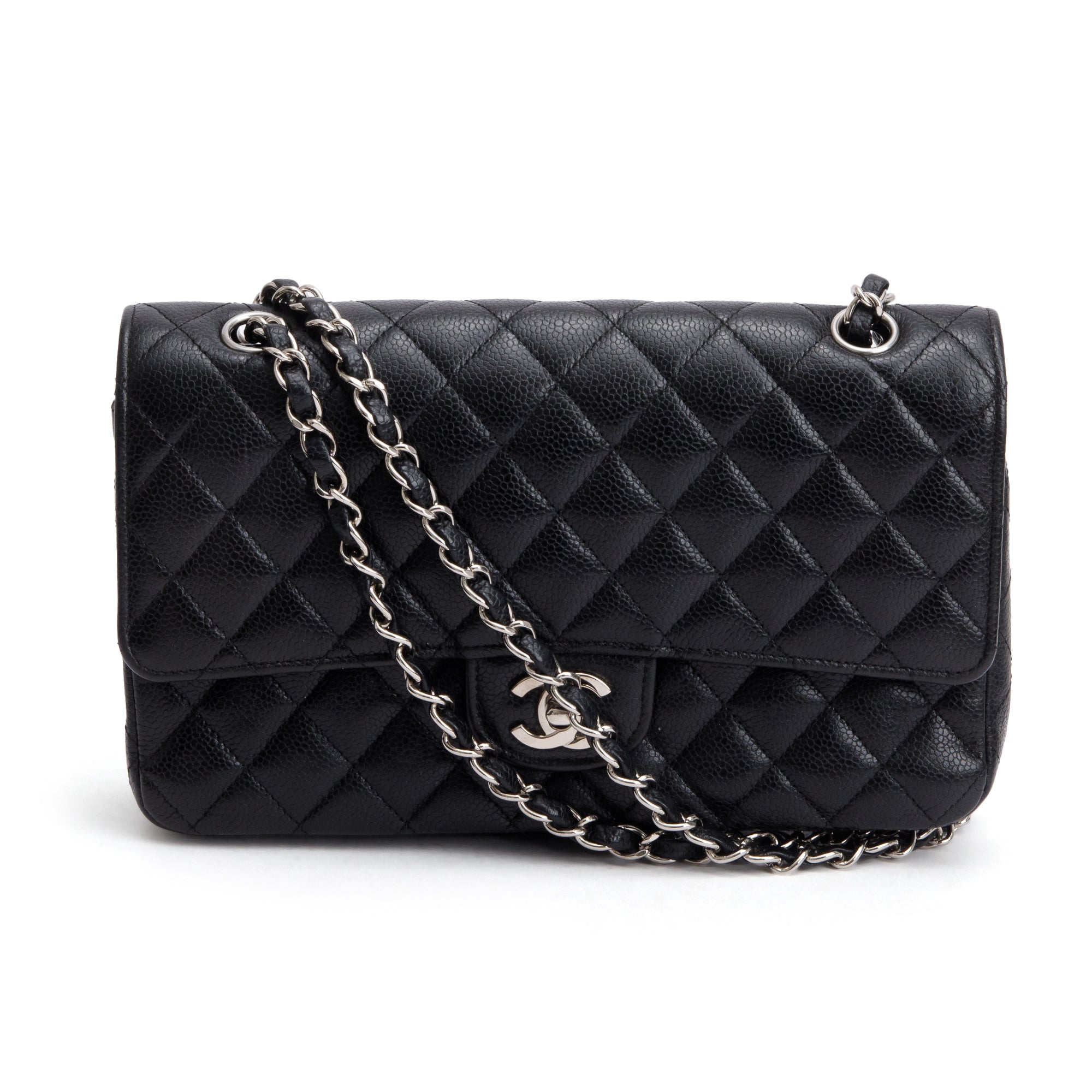 Chanel Black Caviar Leather Classic Medium Double Flap Bag