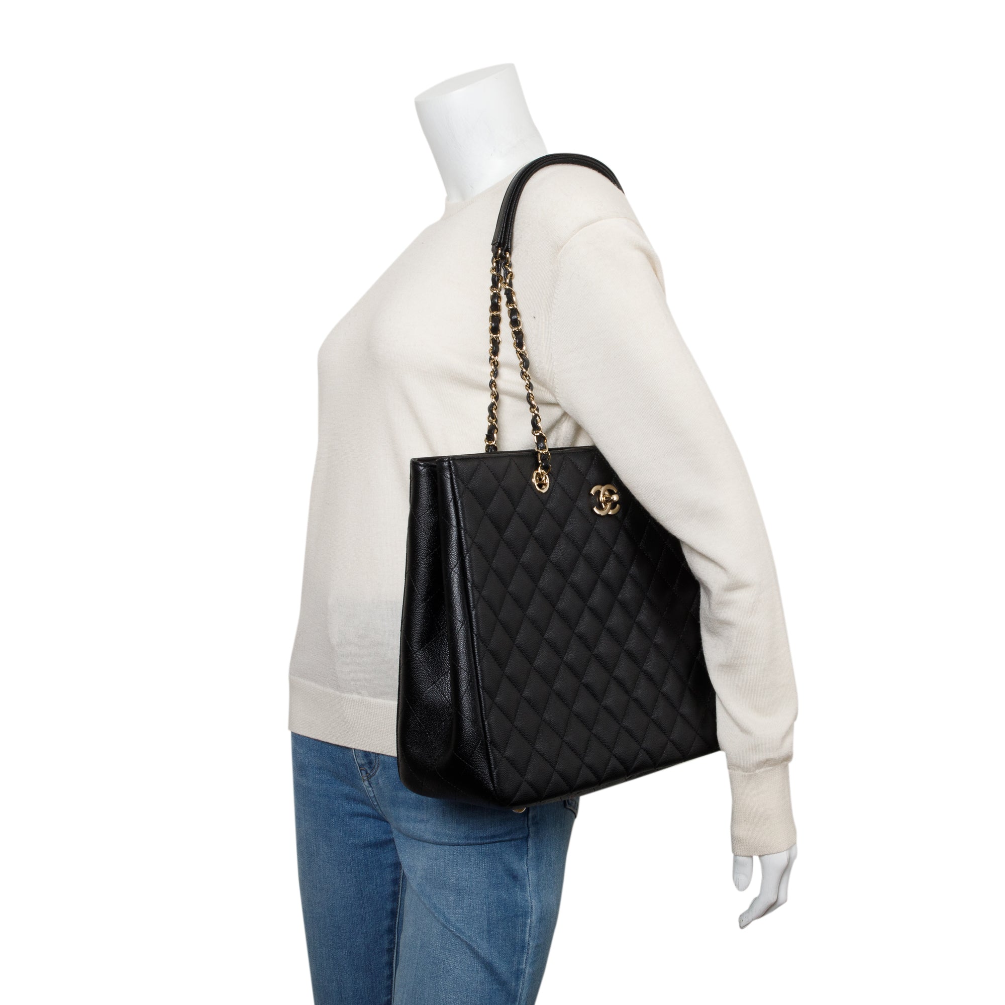 Chanel Black Caviar Leather Classic Timeless Large Shopping Tote w/ Receipt & Authenticity Card