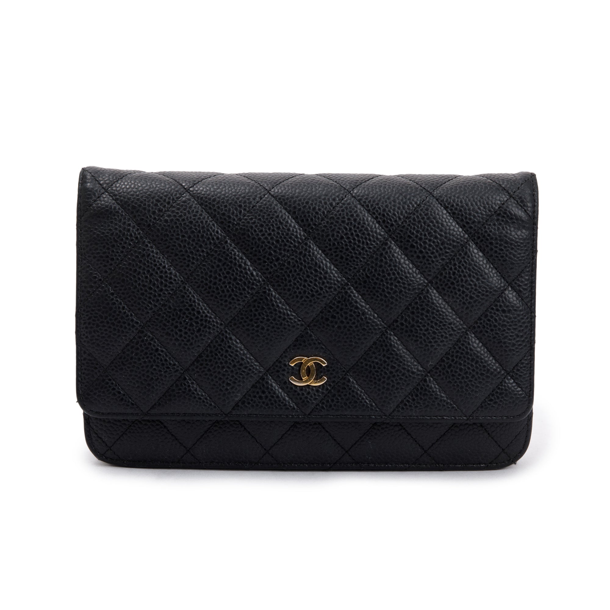 Chanel Black Caviar Leather Classic Wallet on Chain w/ Box