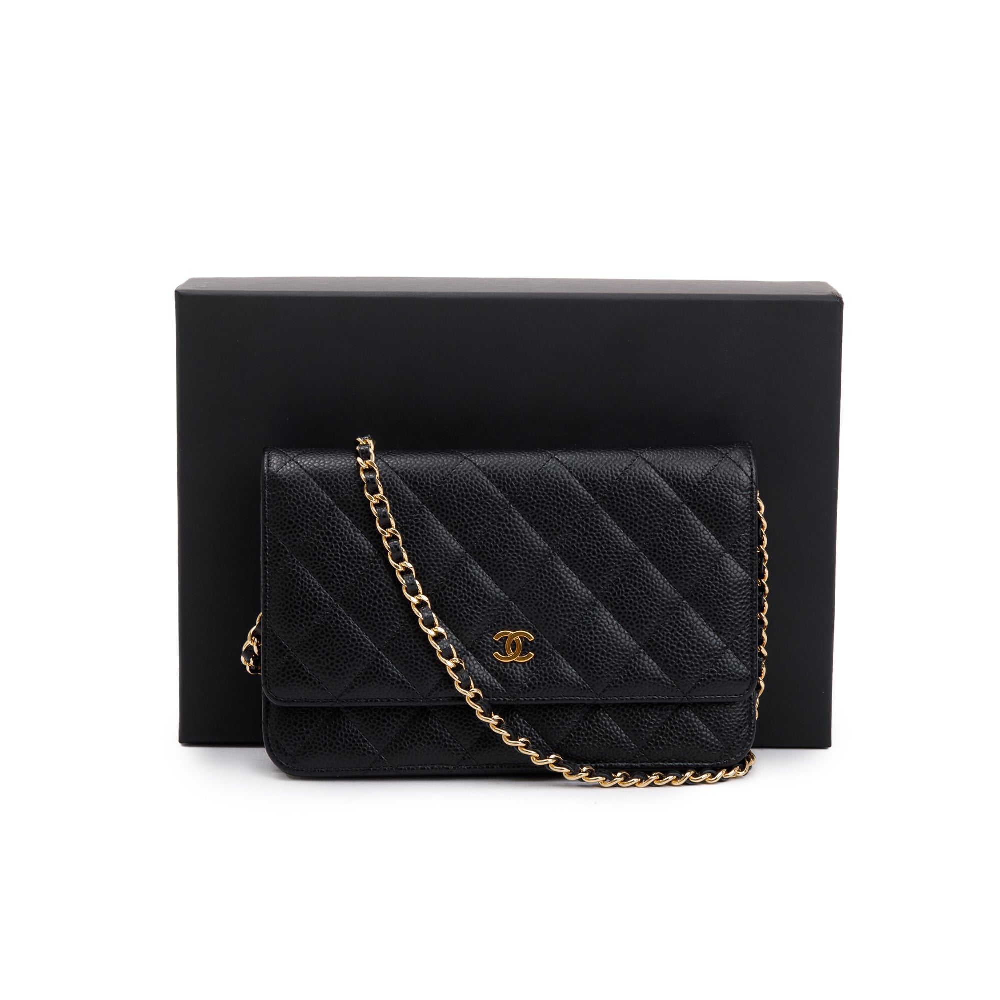 Chanel Black Caviar Leather Classic Wallet on Chain w/ Box & Authenticity Card