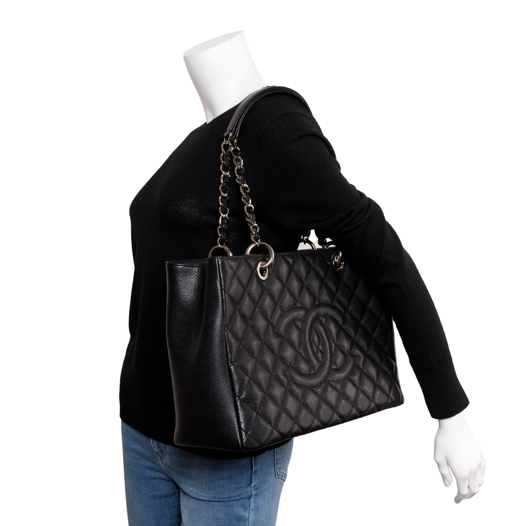 Chanel Black Caviar Leather Grand Shopping Tote (GST) w/ Authentcity Card