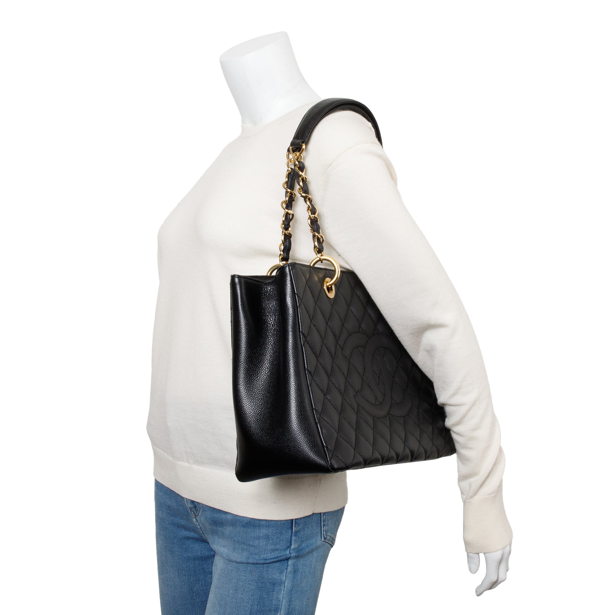 Chanel Black Caviar Leather Grand Shopping Tote (GST) w/ Authenticity Card