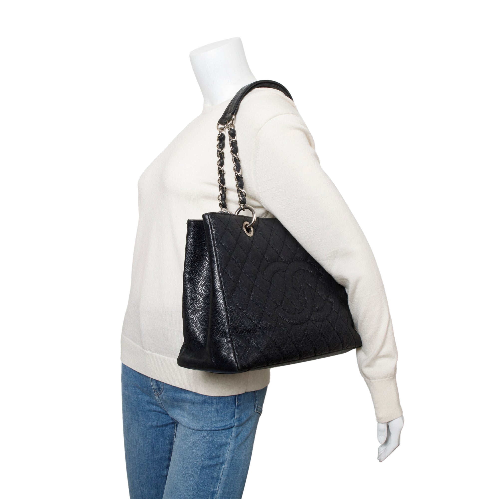 Chanel Black Caviar Leather Grand Shopping Tote (GST) w/ Authenticity Card