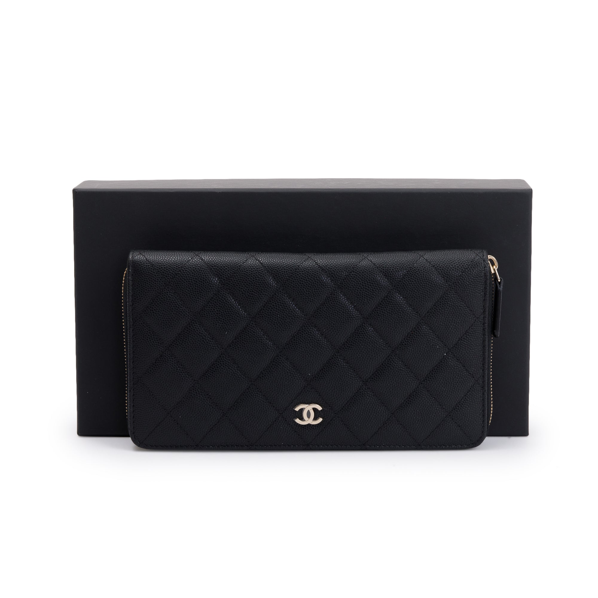 Chanel Black Caviar Leather Large Zip Around Organizer Wallet w/ Box & Authenticity Card