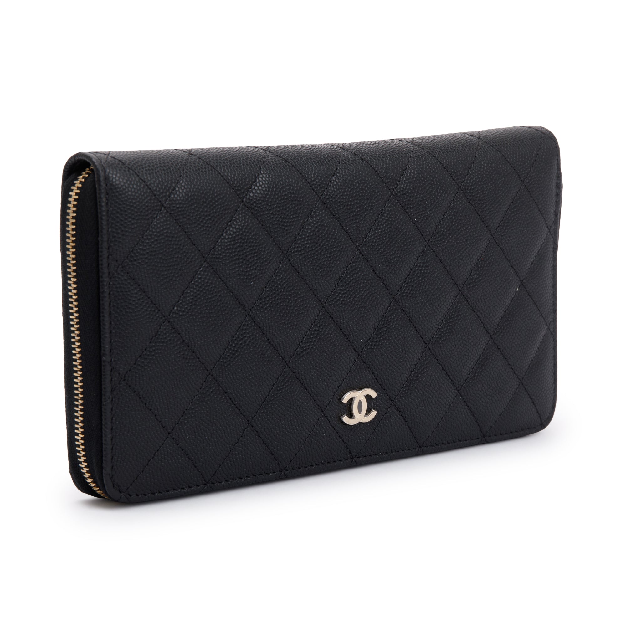 Chanel Black Caviar Leather Large Zip Around Organizer Wallet w/ Box & Authenticity Card