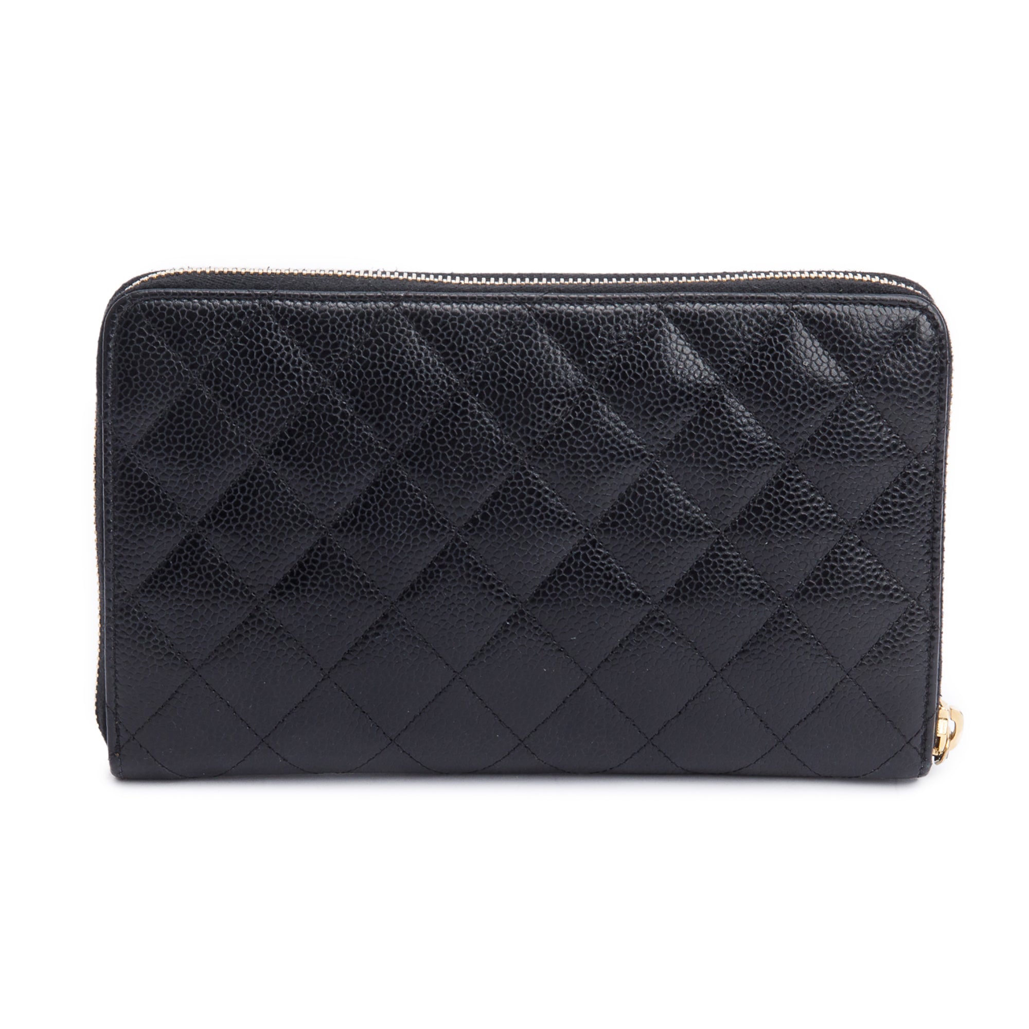 Chanel Black Caviar Leather Large Zip Around Organizer Wallet w/ Box & Authenticity Card