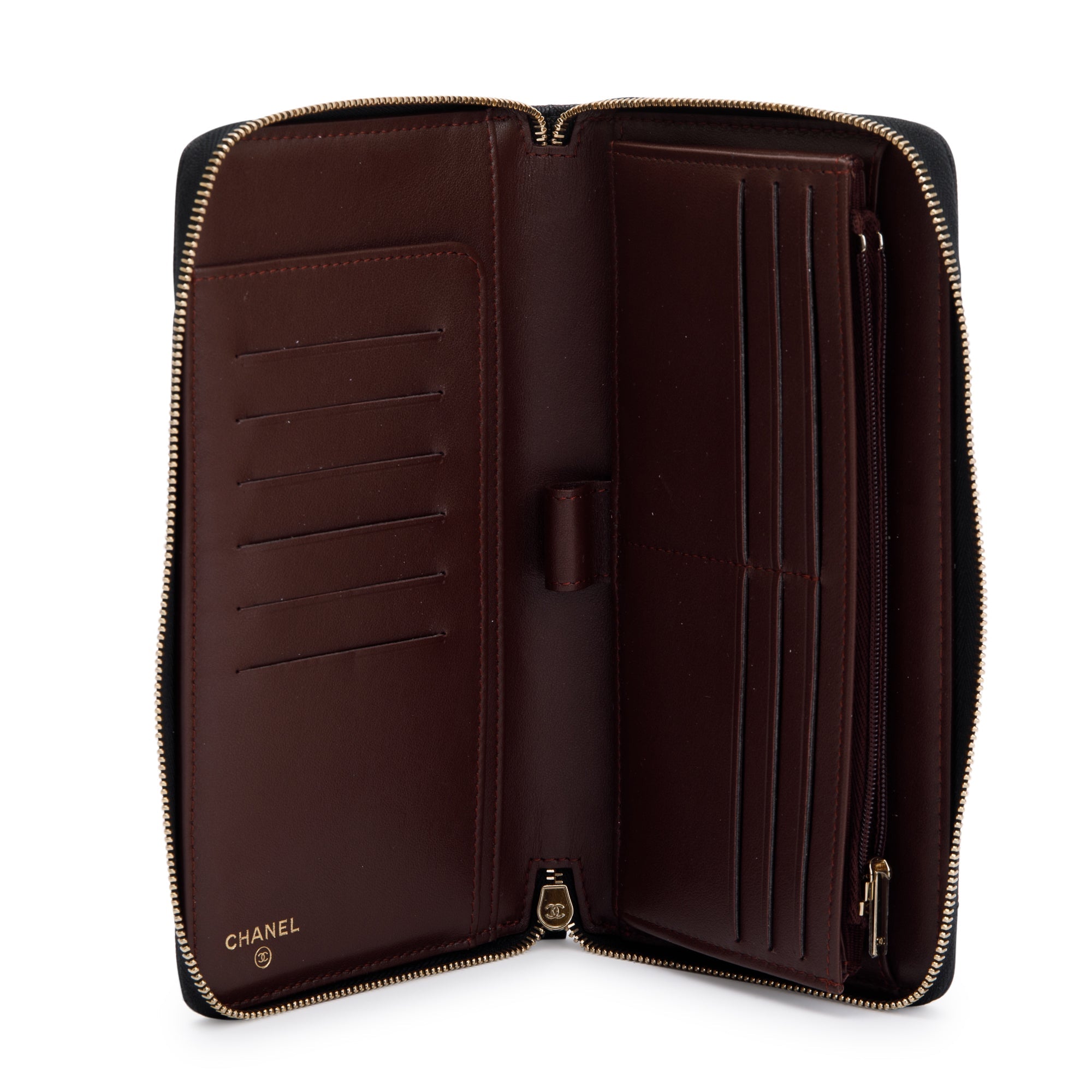 Chanel Black Caviar Leather Large Zip Around Organizer Wallet w/ Box & Authenticity Card