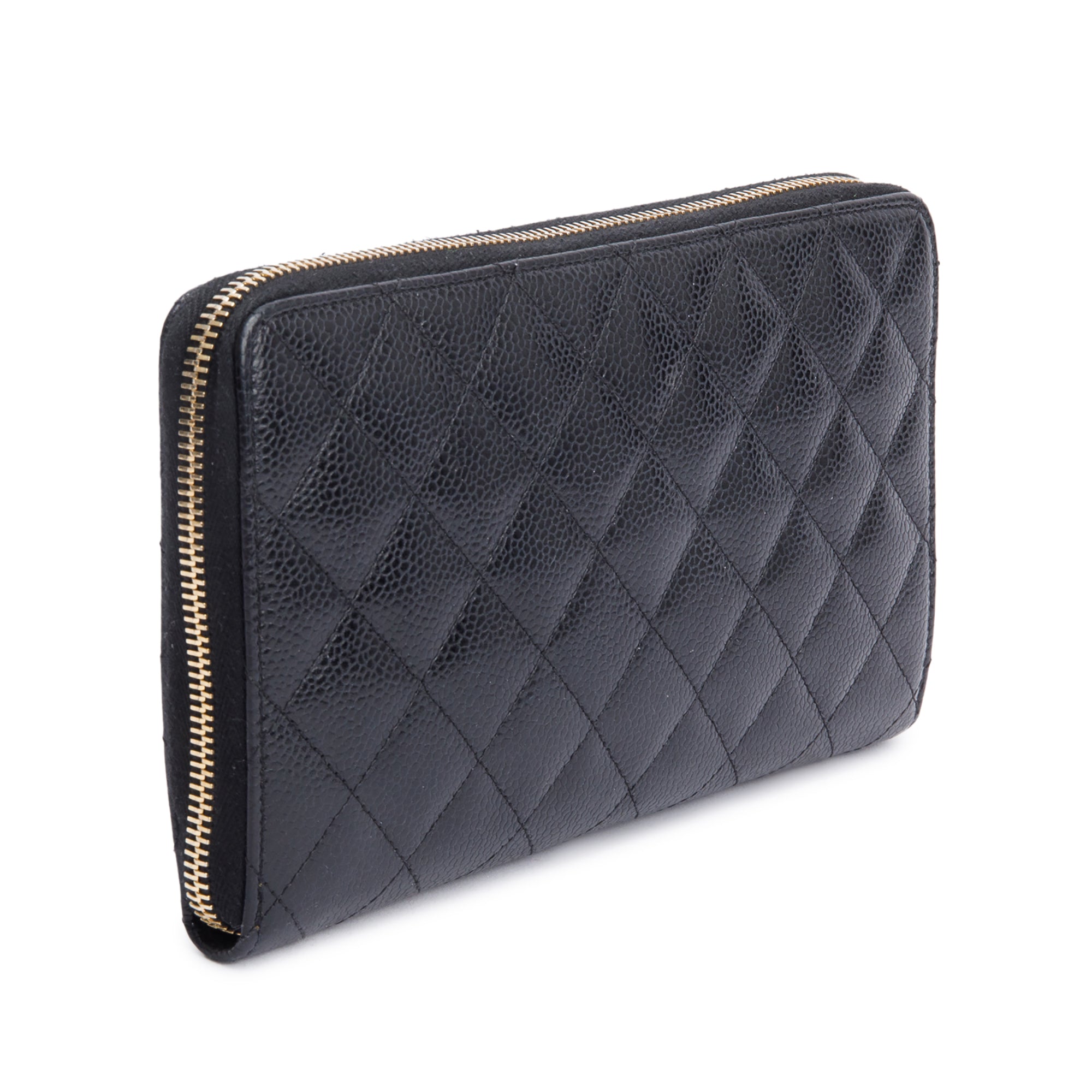 Chanel Black Caviar Leather Large Zip Around Organizer Wallet w/ Box & Authenticity Card