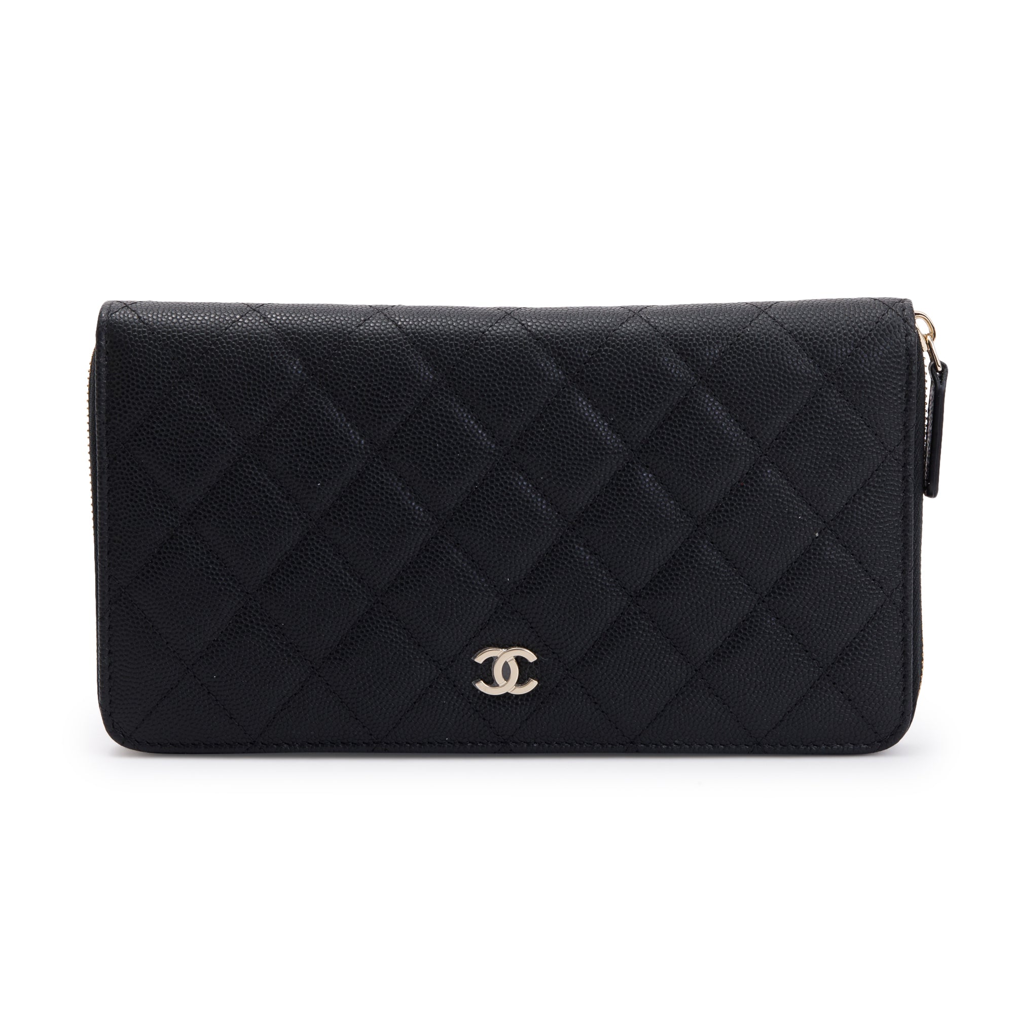 Chanel Black Caviar Leather Large Zip Around Organizer Wallet w/ Box & Authenticity Card
