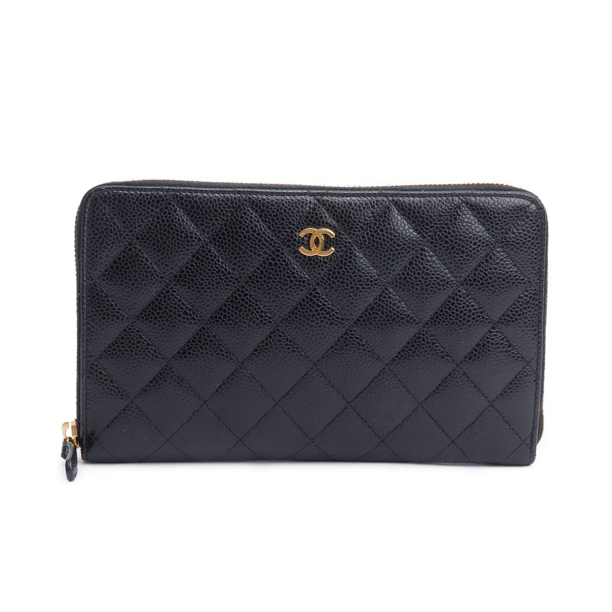 Chanel Black Caviar Leather Large Zip Around Organizer Wallet w/ Box & Authenticity Card