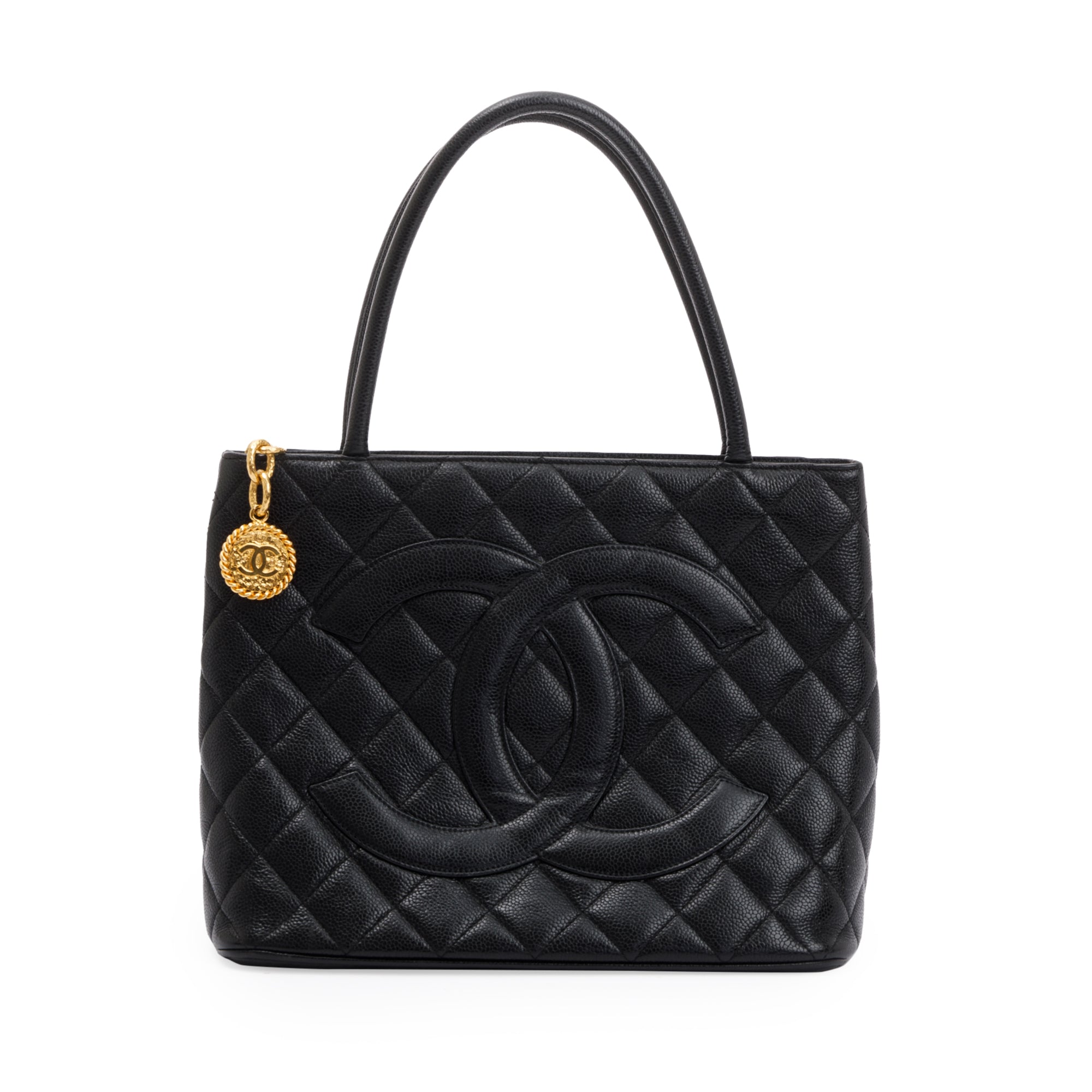 Chanel Black Caviar Leather Medallion Tote w/ Authenticity Card
