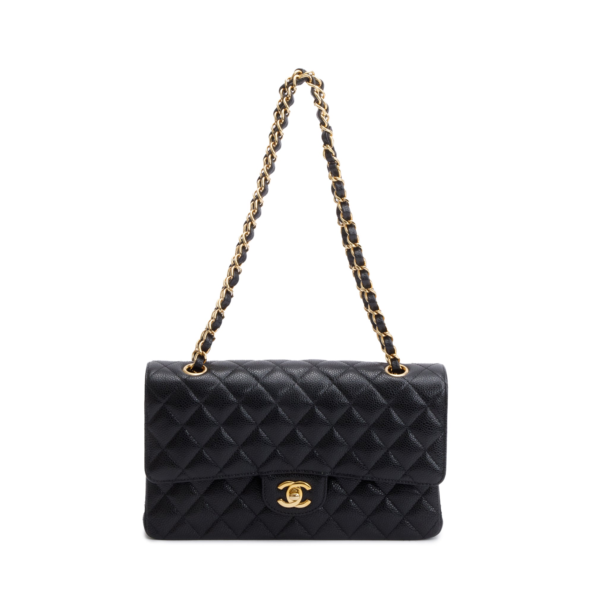 Chanel Black Caviar Leather Medium Classic Double Classic Flap Bag w/ Box