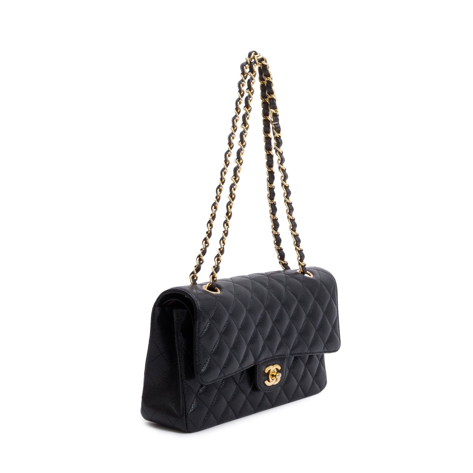 Chanel Black Caviar Leather Medium Classic Double Classic Flap Bag w/ Box