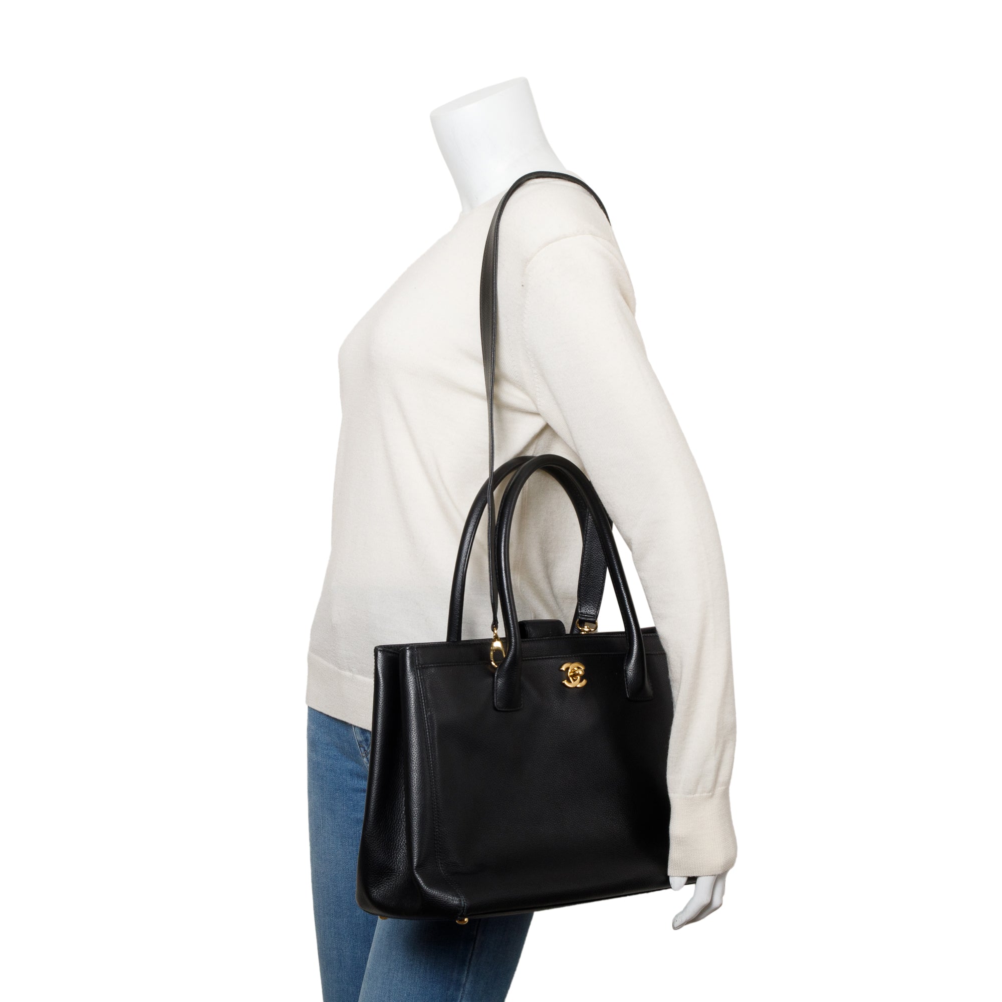 Chanel Black Caviar Leather Medium Executive Cerf Tote w/ Pouch & Strap