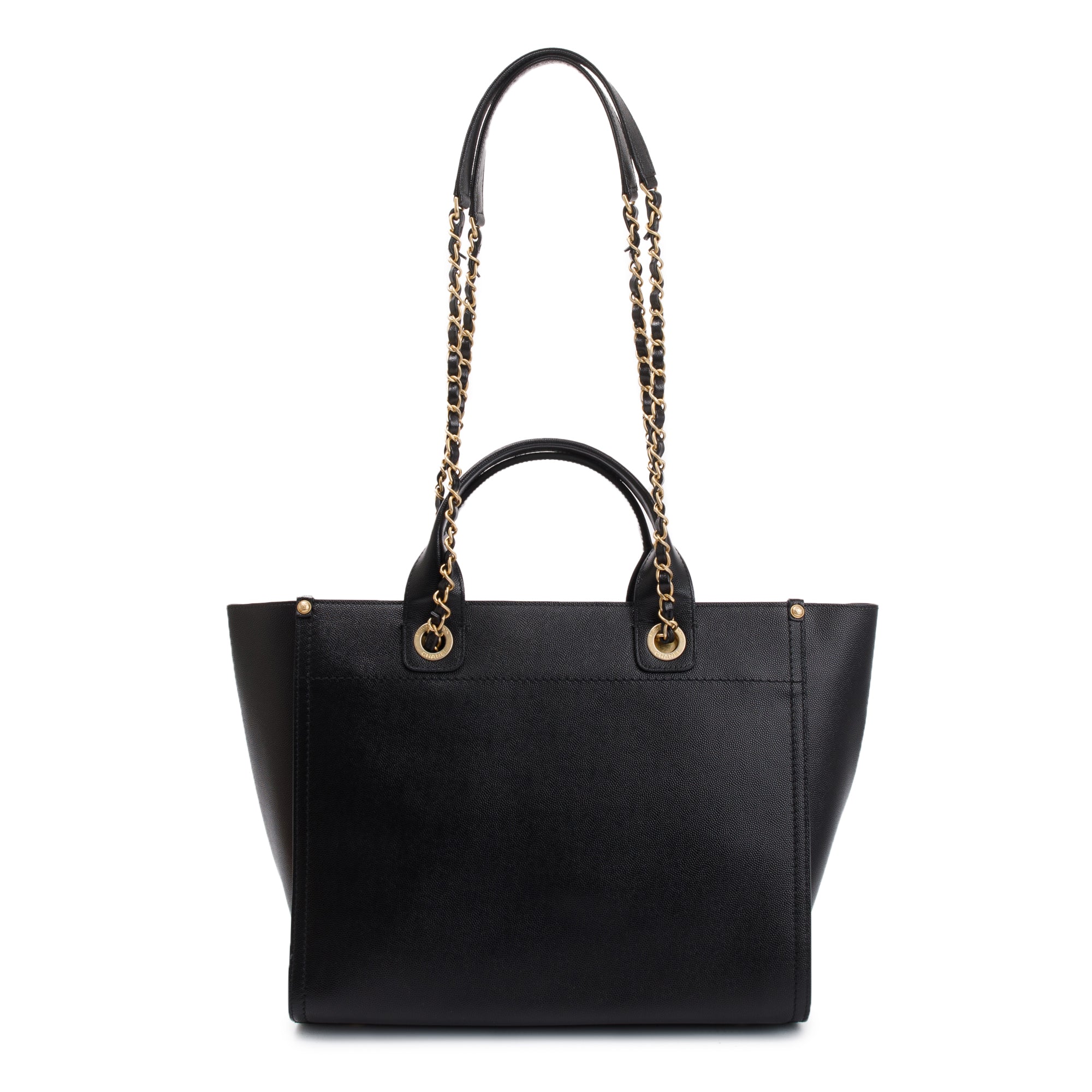 Chanel Black Caviar Leather Medium Studded Deauville Tote w/ Box