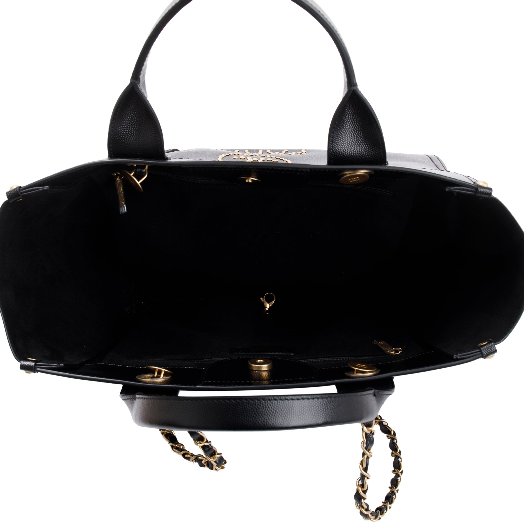 Chanel Black Caviar Leather Medium Studded Deauville Tote w/ Box