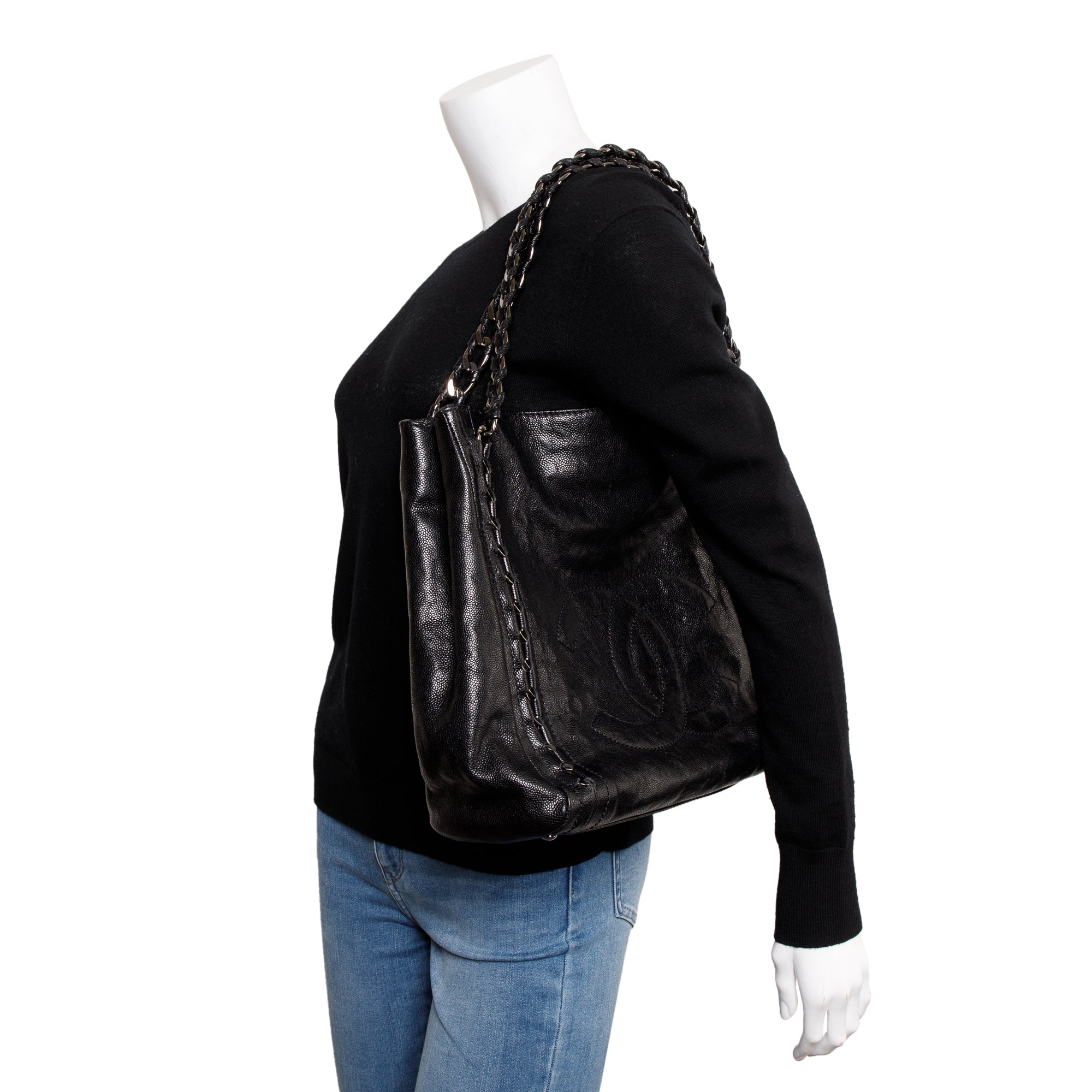 Chanel Black Caviar Leather Modern Chain Tote