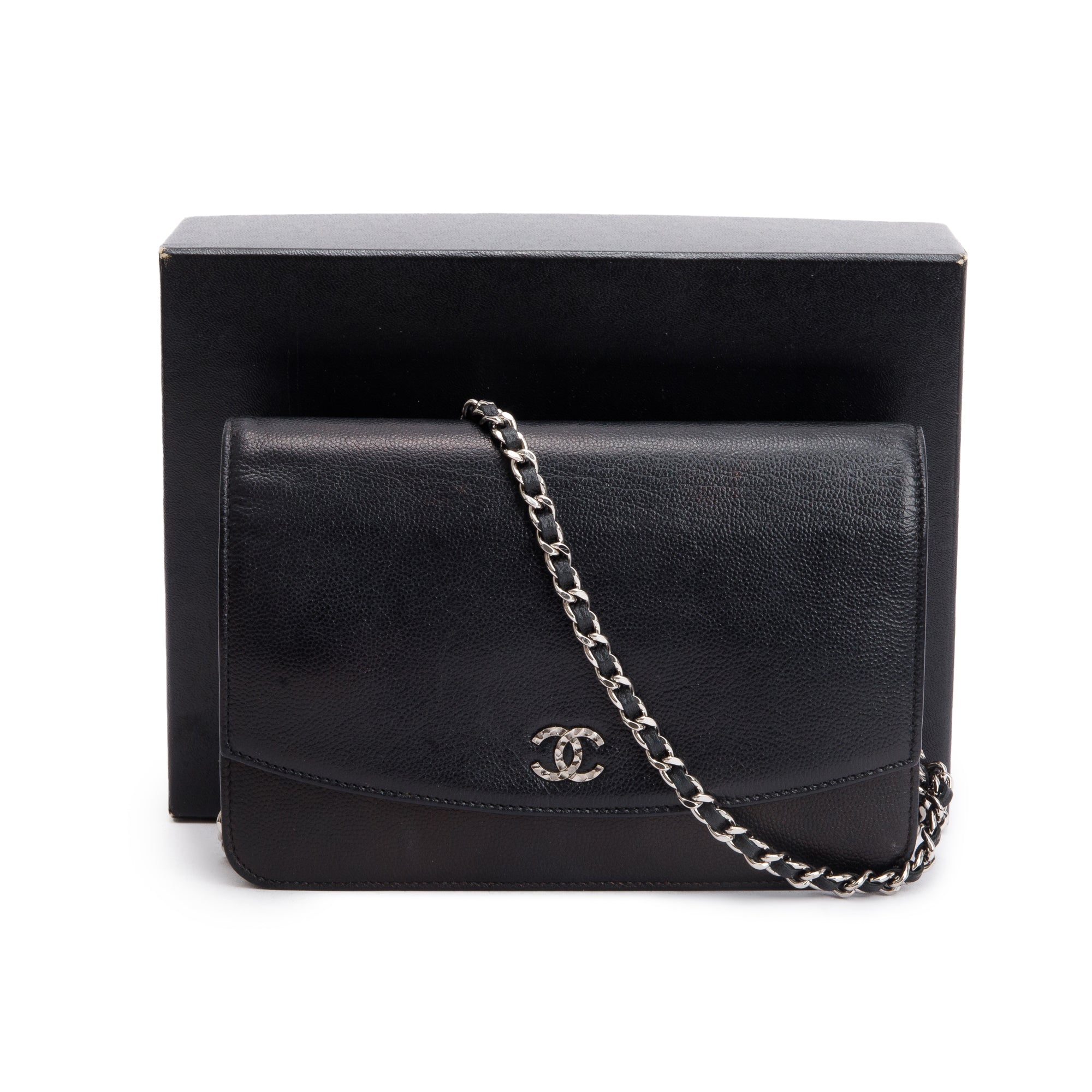 Chanel Black Caviar Leather Sevruga Wallet on Chain w/ Box & Authenticity Card