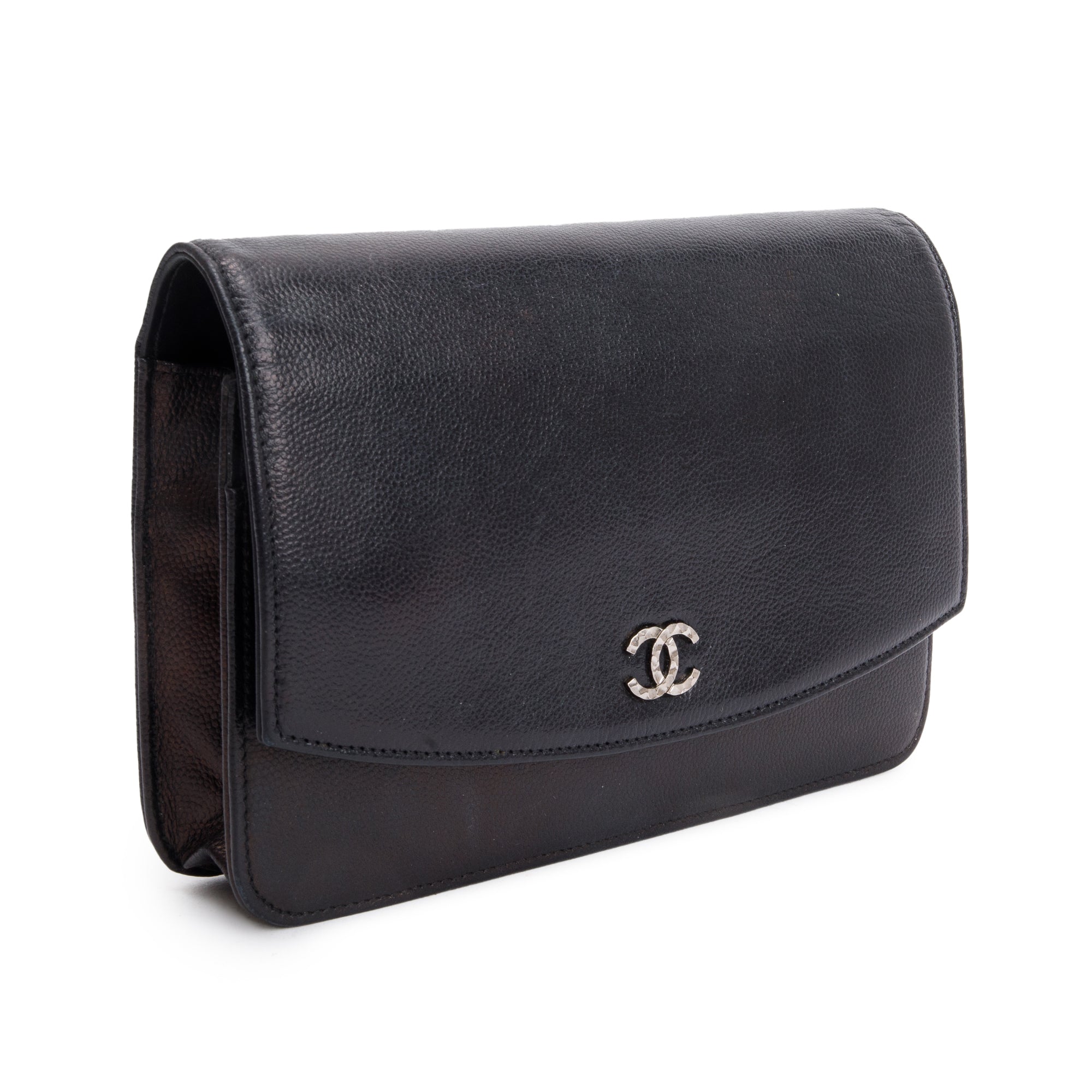 Chanel Black Caviar Leather Sevruga Wallet on Chain w/ Box & Authenticity Card