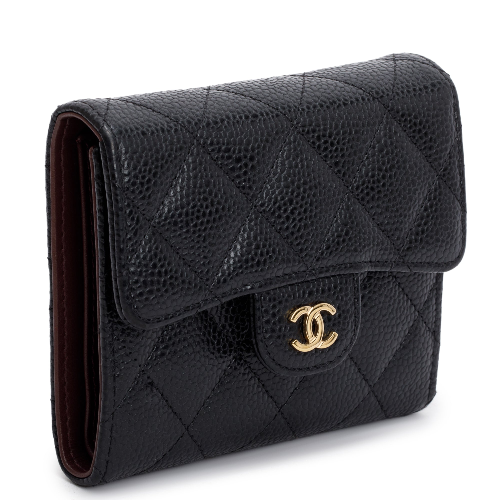 Chanel Black Caviar Leather Small Classic Flap Wallet w/ Box