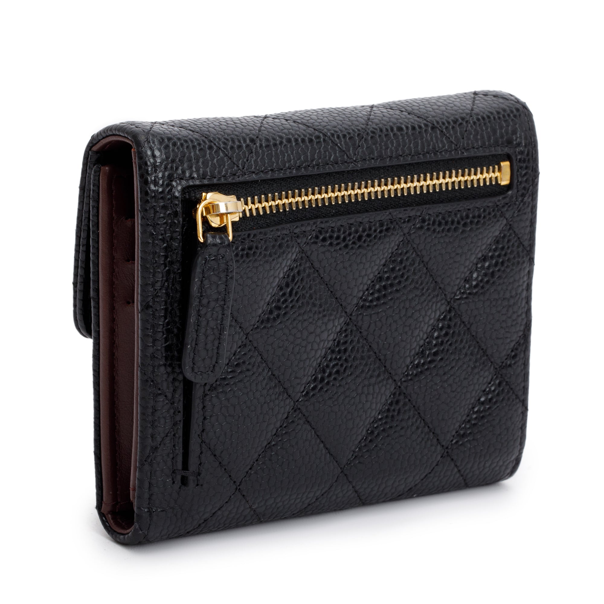 Chanel Black Caviar Leather Small Classic Flap Wallet w/ Box