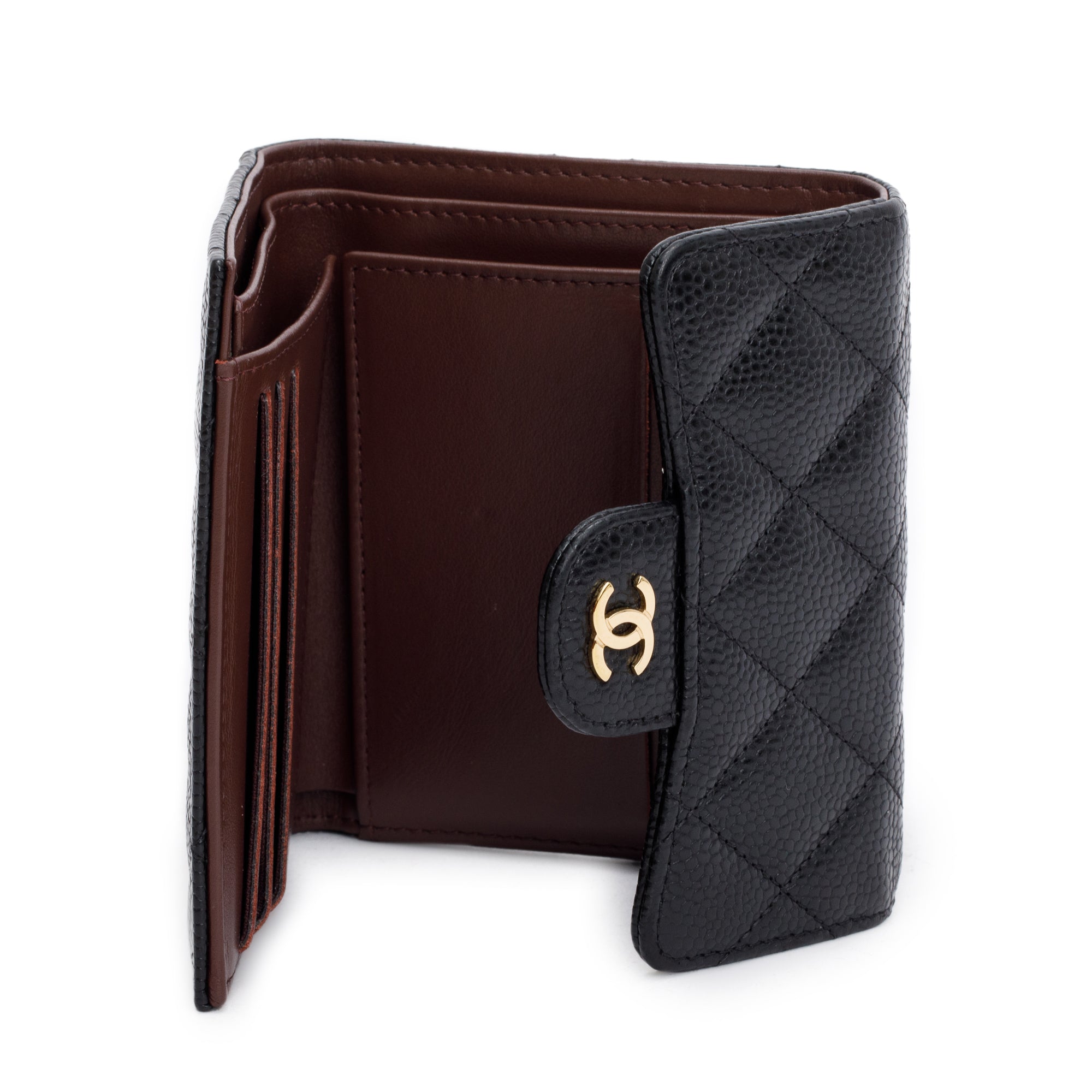 Chanel Black Caviar Leather Small Classic Flap Wallet w/ Box