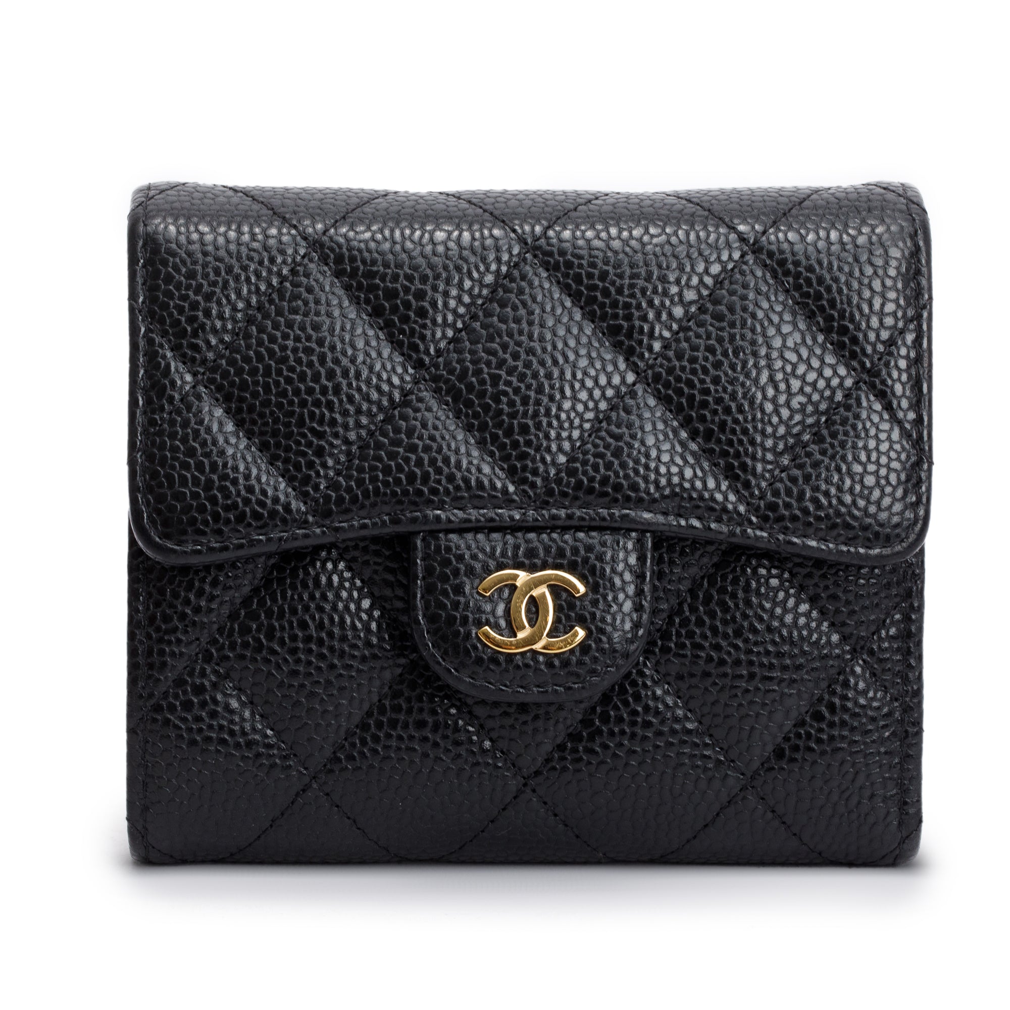 Chanel Black Caviar Leather Small Classic Flap Wallet w/ Box