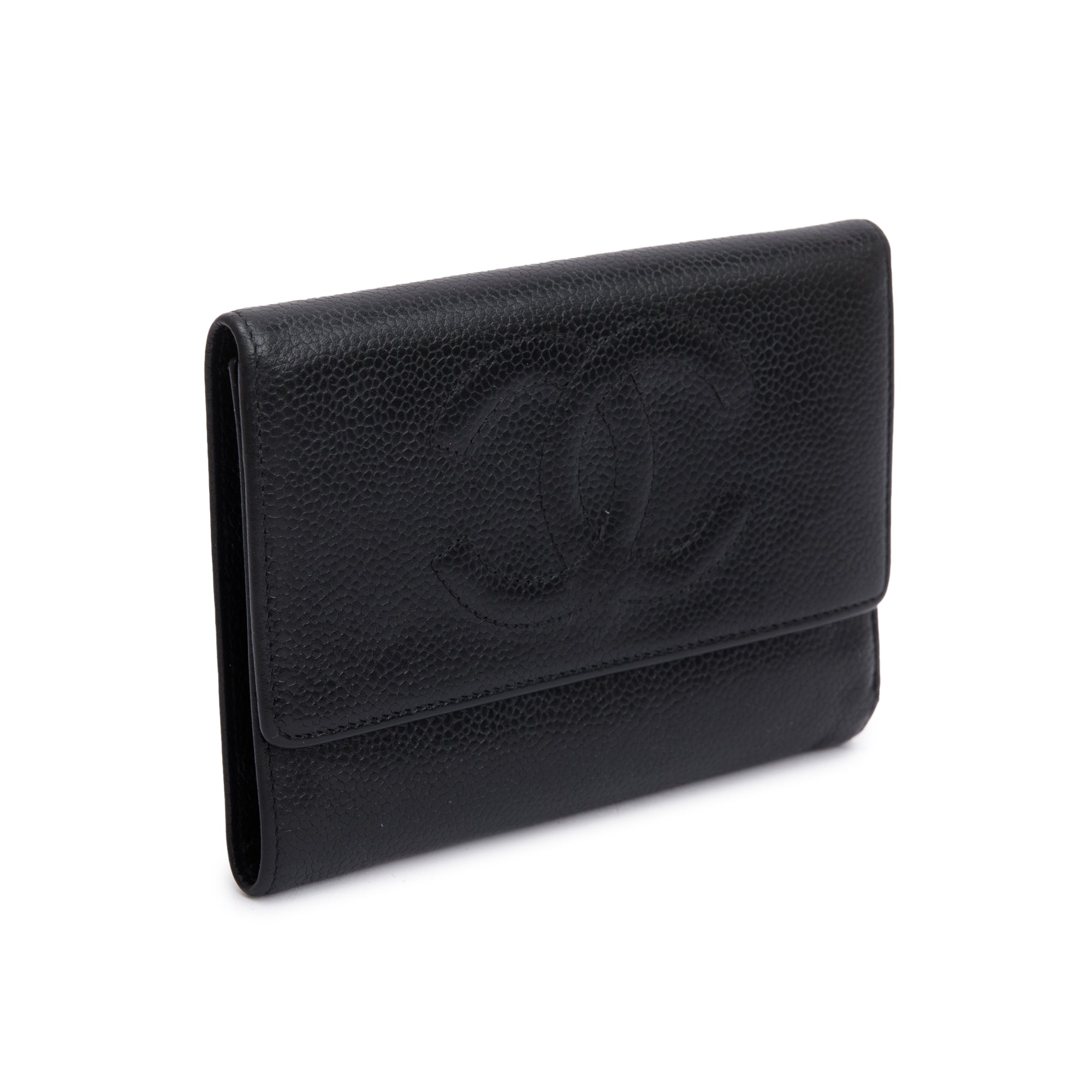 Chanel Black Caviar Leather Timeless Trifold Compact Wallet