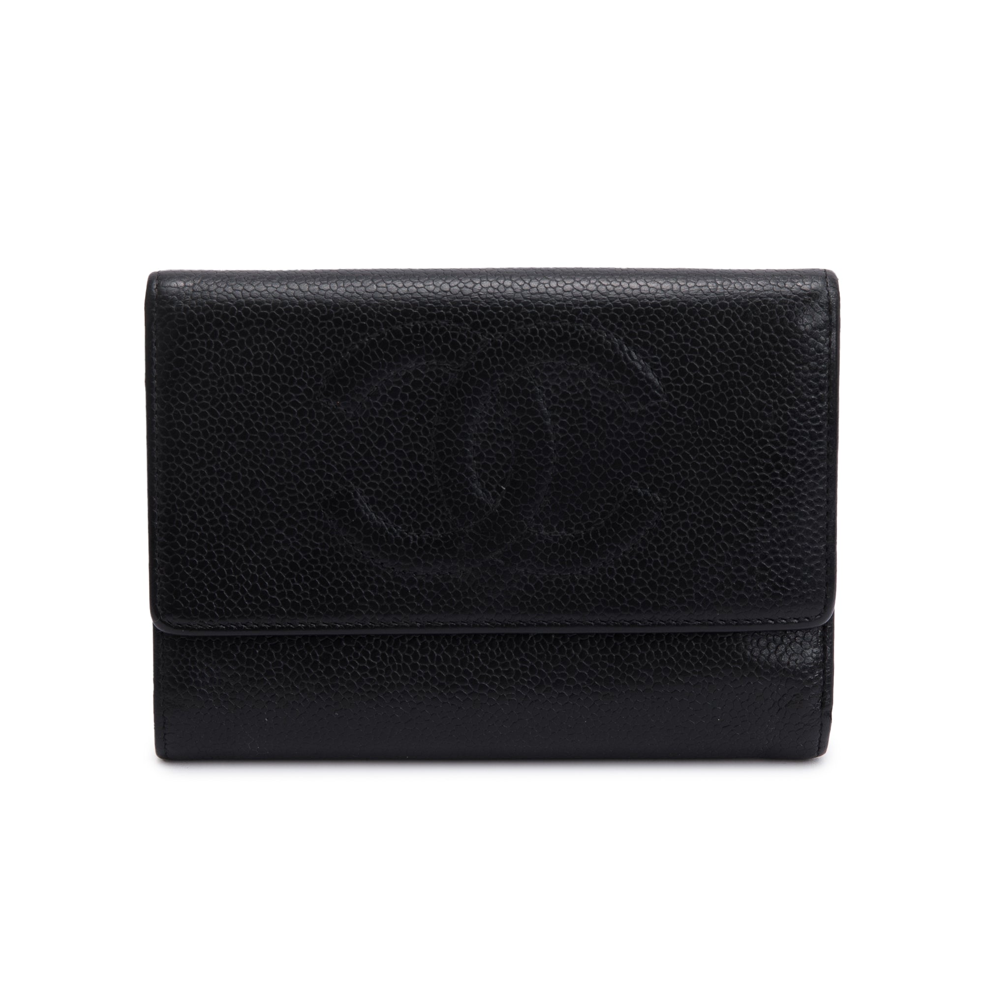 Chanel Black Caviar Leather Timeless Trifold Compact Wallet
