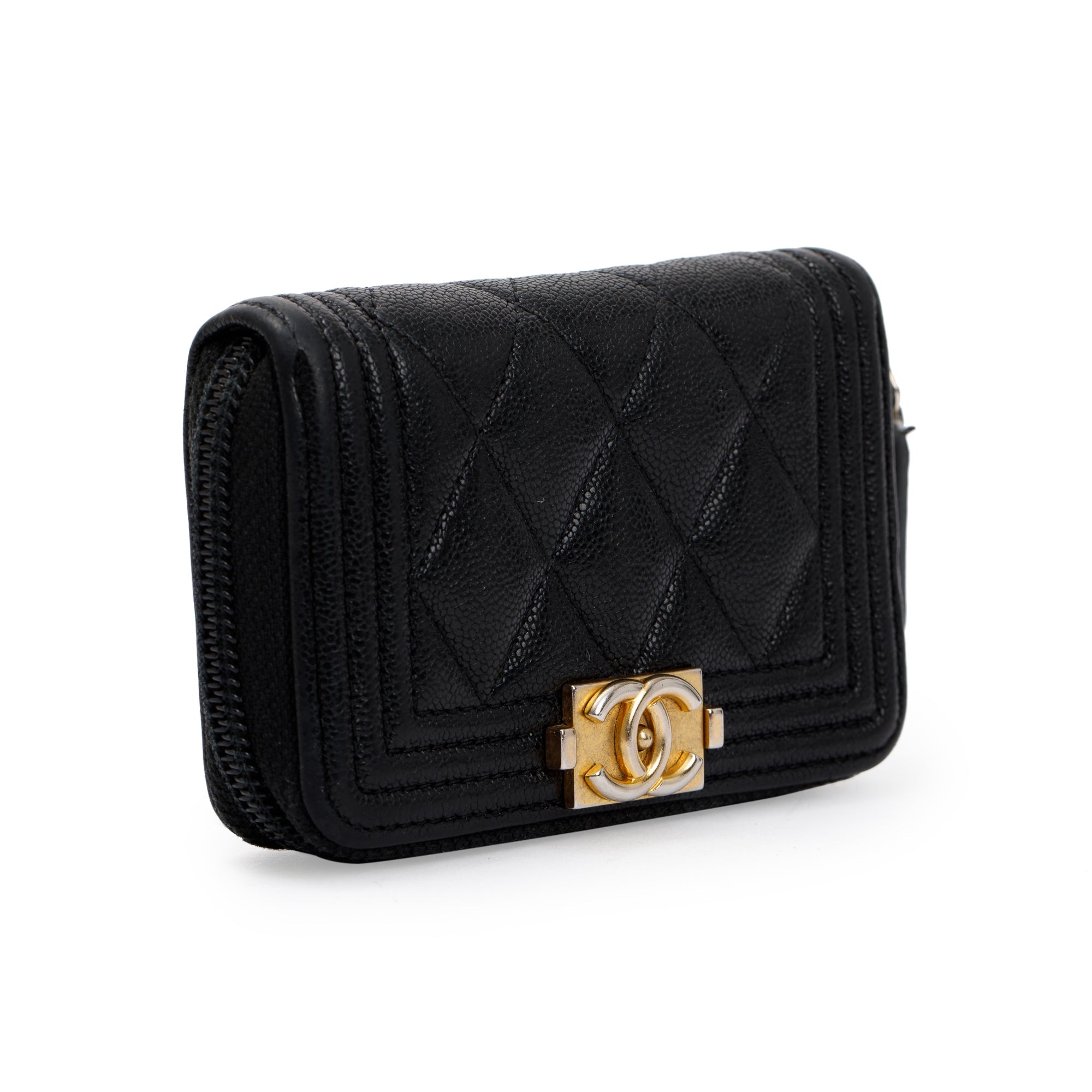 Chanel Black Caviar Leather Zip Around Boy Coin Purse