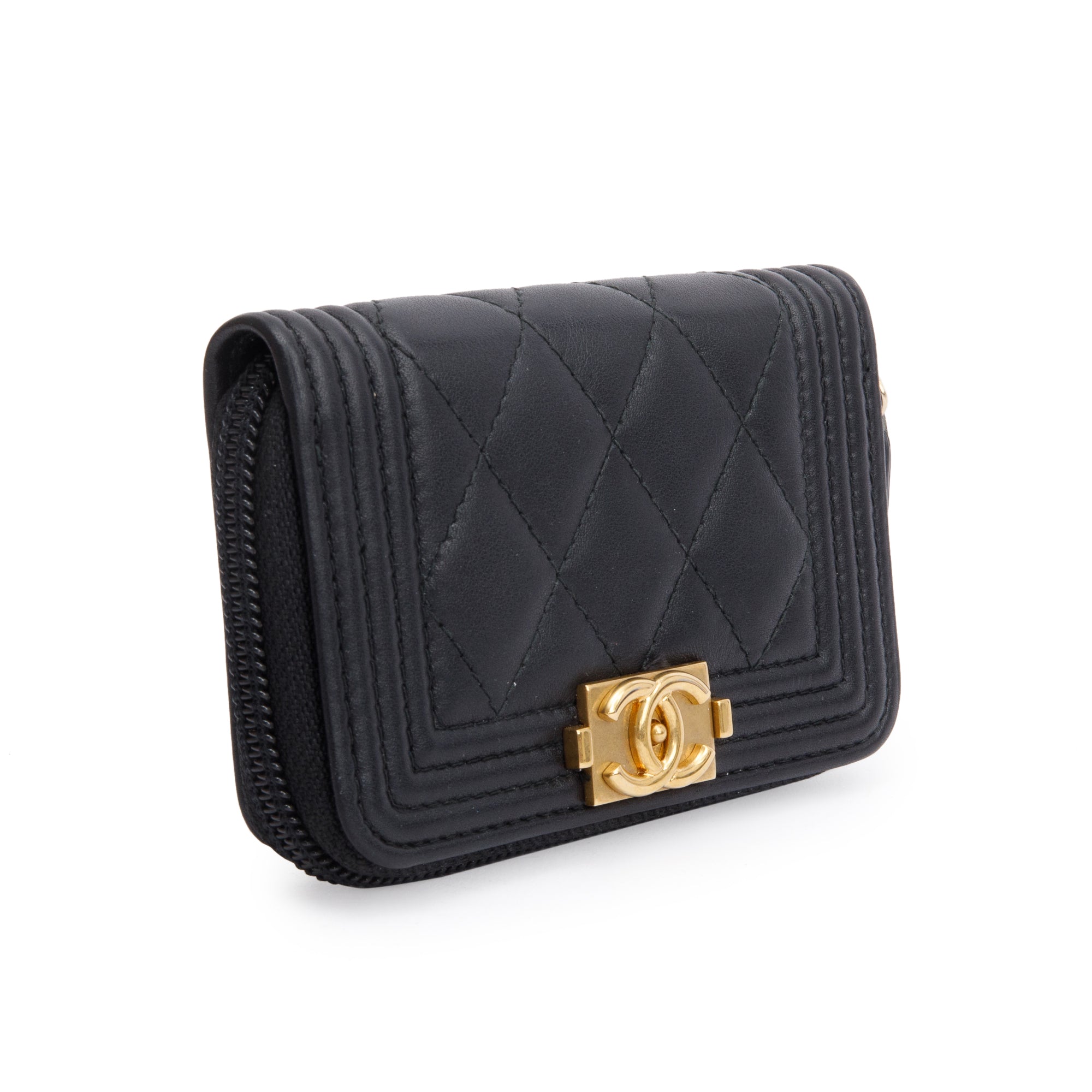 Chanel Black Caviar Leather Zip Around Boy Coin Purse w/ Box & Authenticity Card