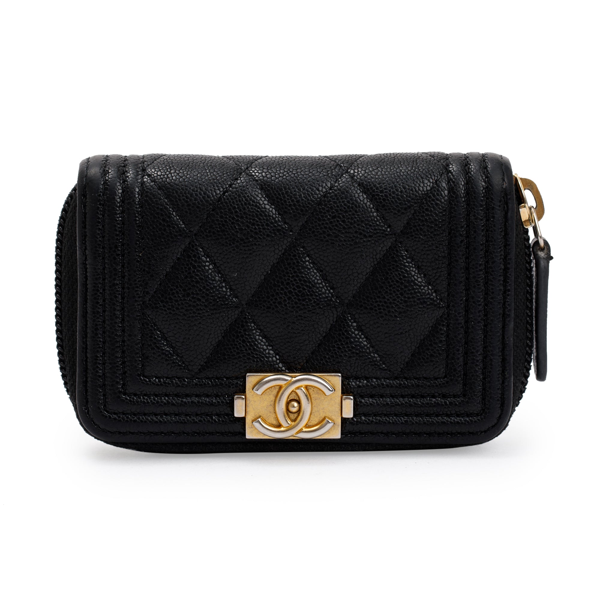Chanel Black Caviar Leather Zip Around Boy Coin Purse
