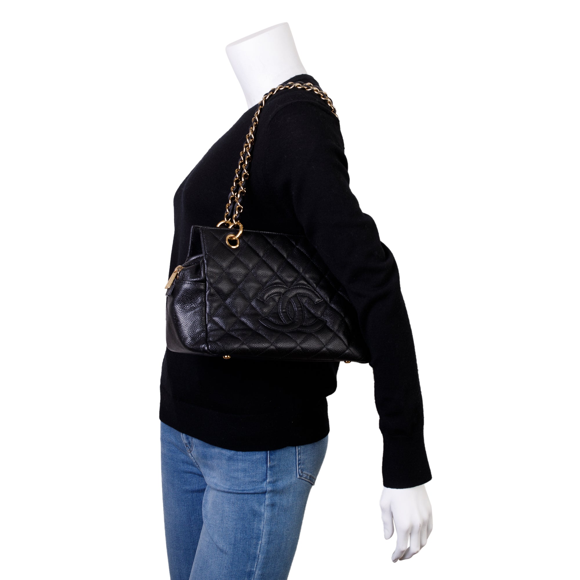 Chanel Black Caviar Quilted Leather Petit Timeless Tote