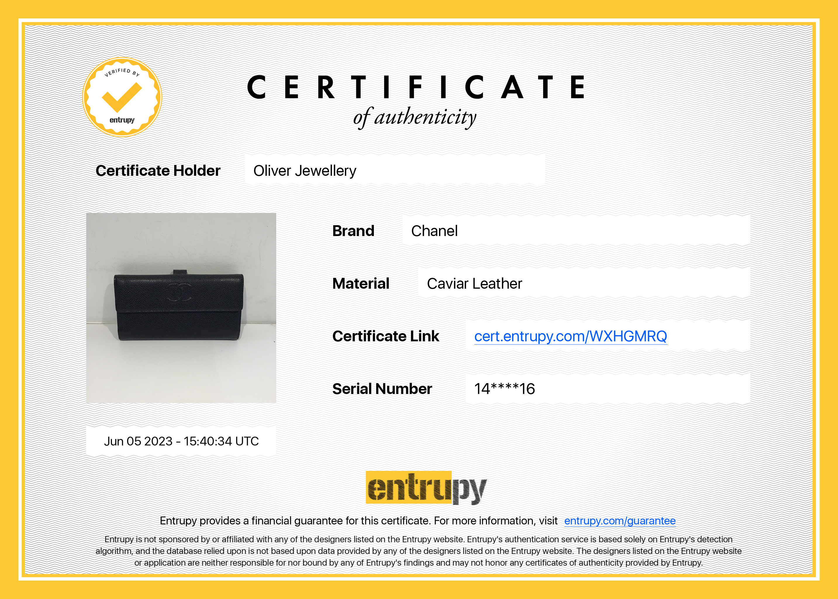 Chanel Black Caviar Timeless Continental Wallet w/ Authenticity Card