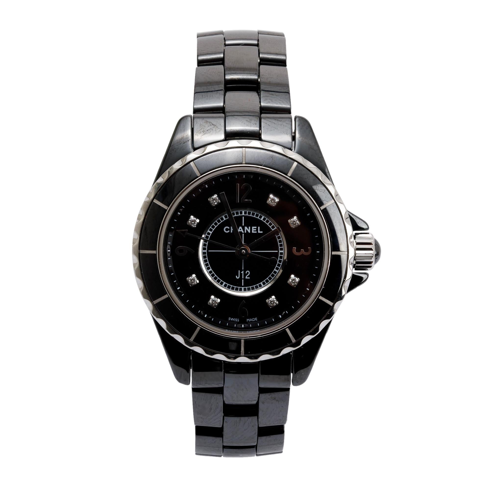 Chanel Black Ceramic 29 MM J12 Watch w/ Diamond Dial