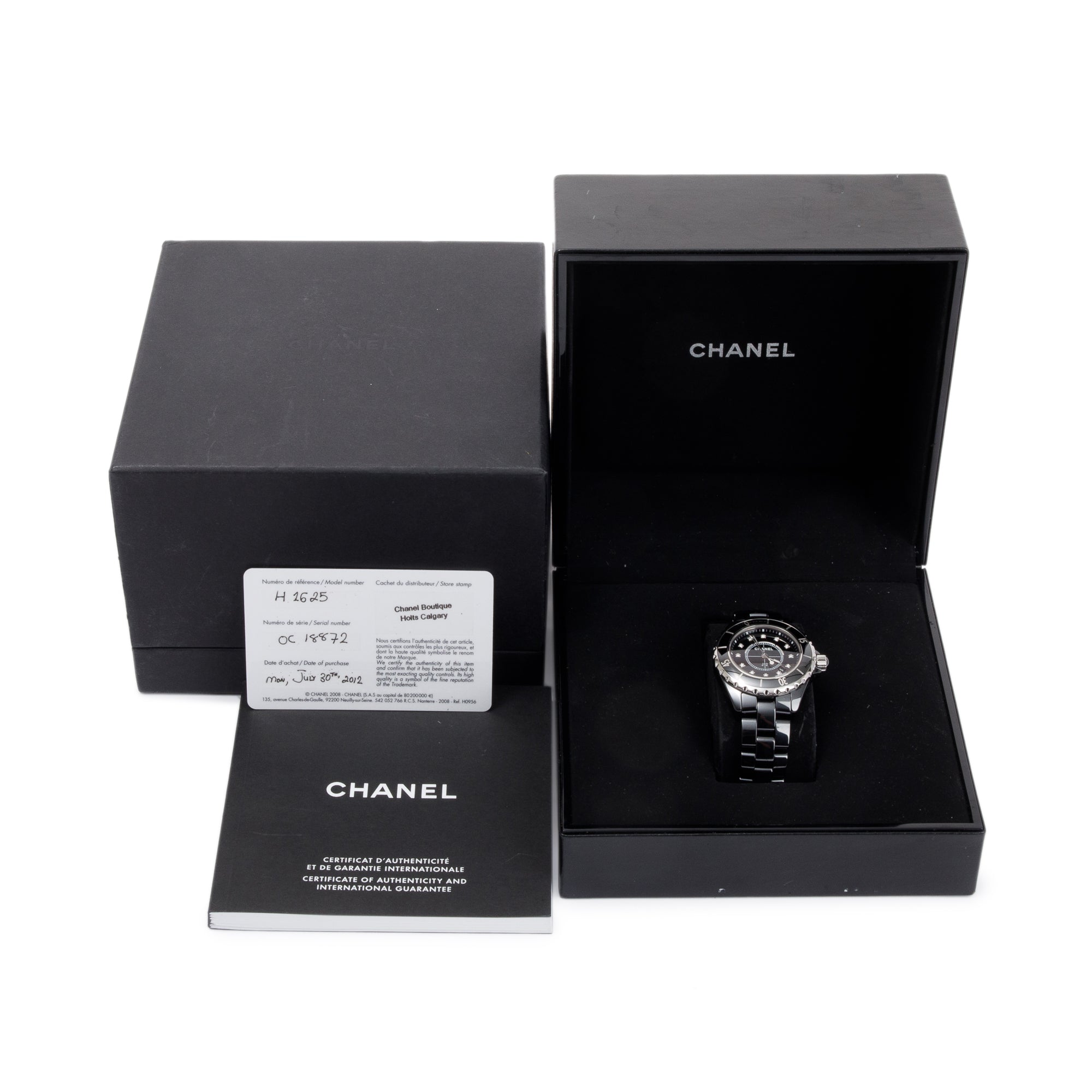 Chanel Black Ceramic 33 MM J12 Diamond Dial Watch w/ Box & Receipt