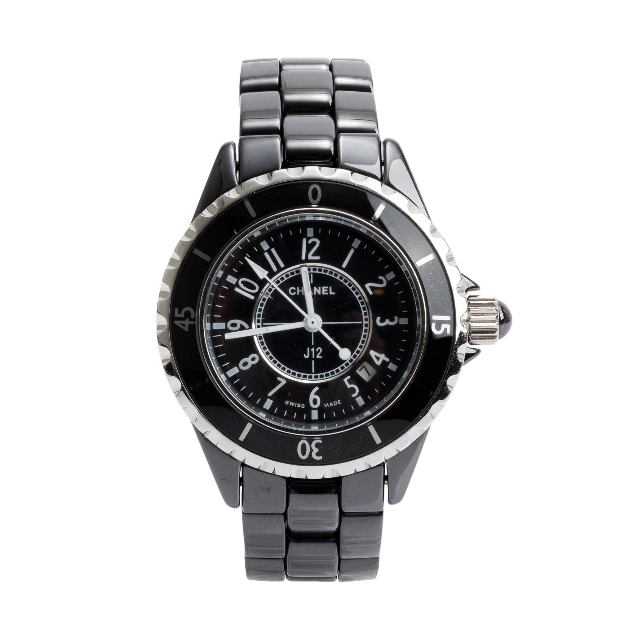 Chanel Black Ceramic 33 MM J12 Quartz Watch H0682