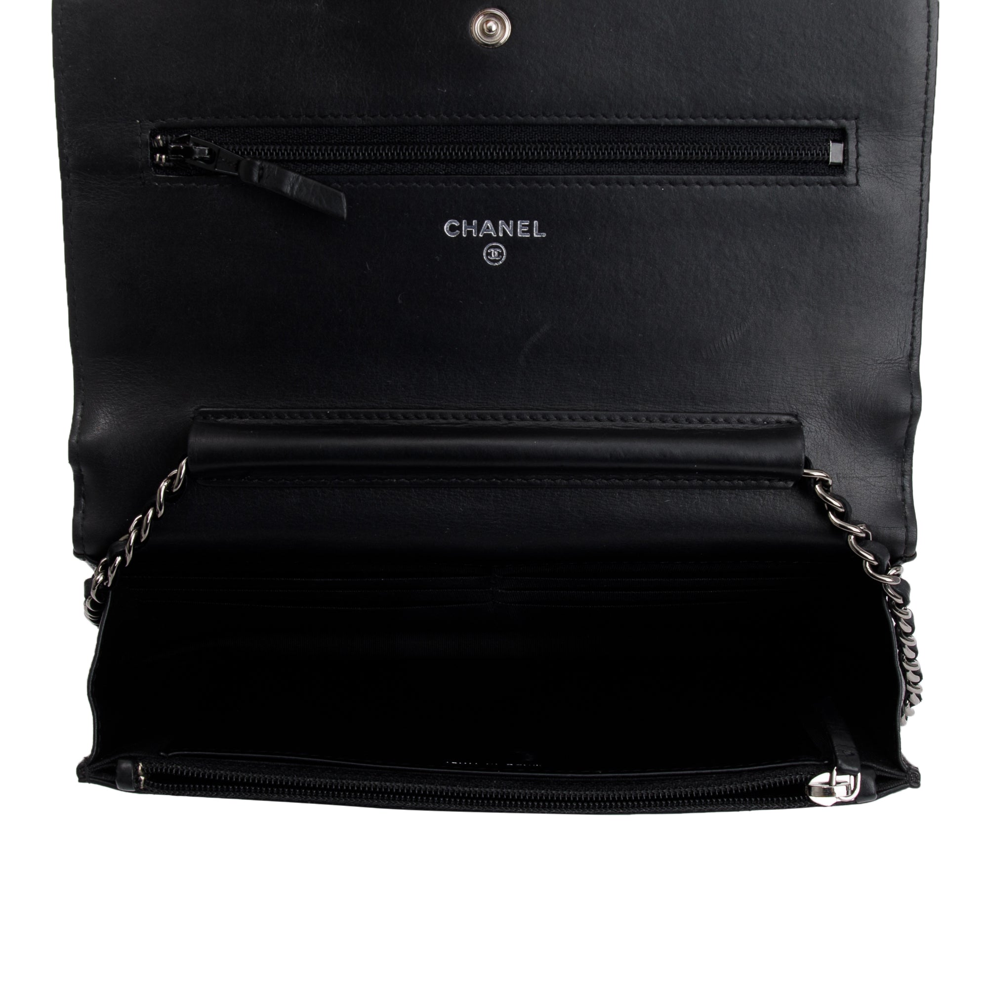 Chanel Black Chevron Boy Wallet on Chain w/ Box, Authenticity Card & Receipt