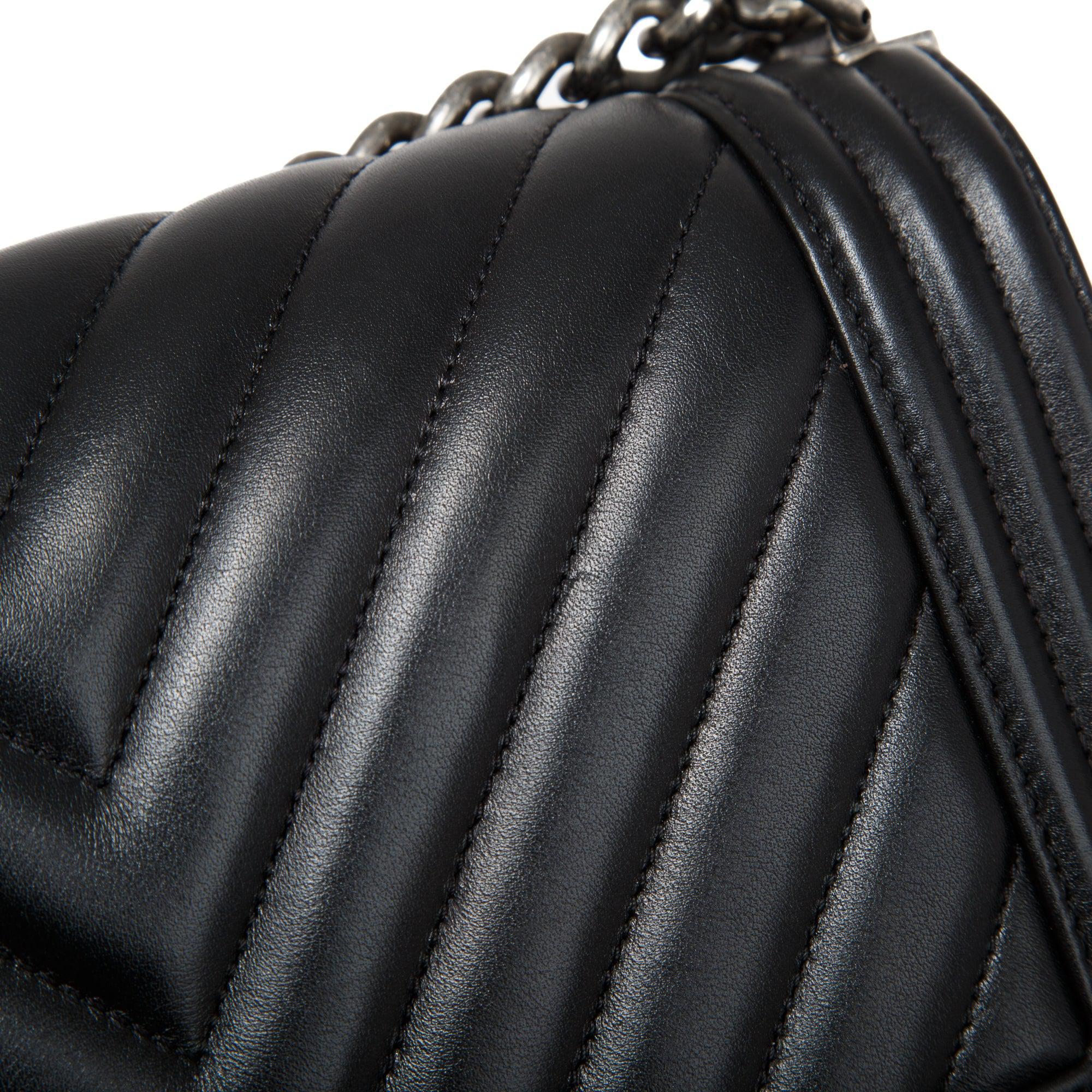 Chanel Black Chevron Lambskin Medium Boy Bag