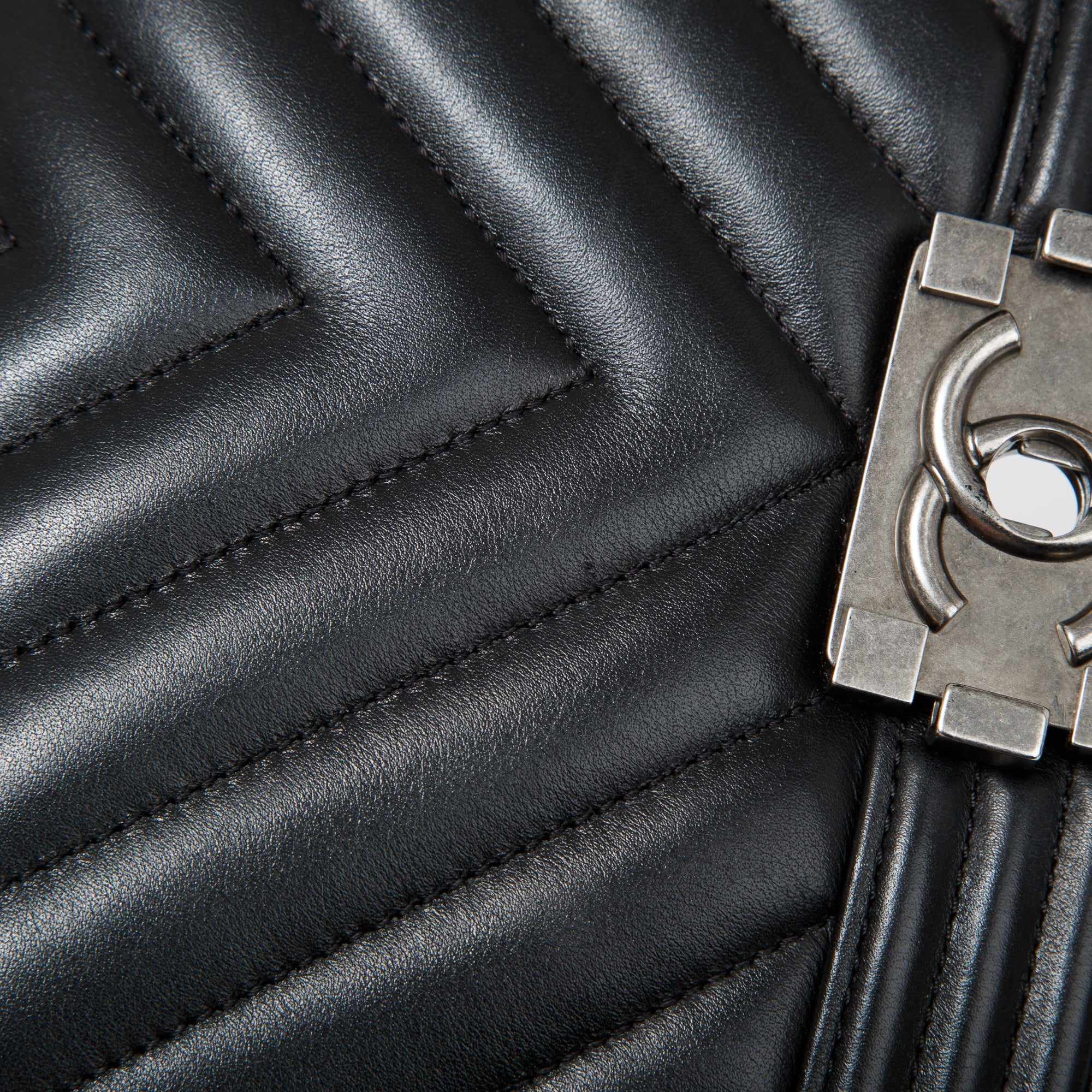 Chanel Black Chevron Lambskin Medium Boy Bag