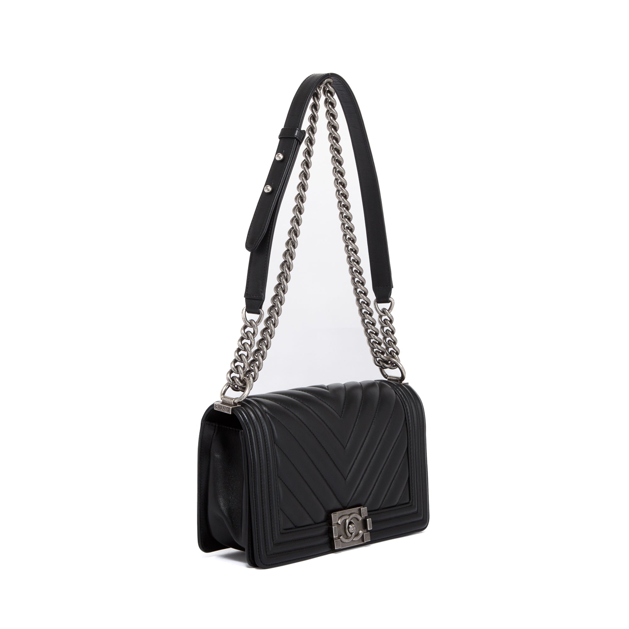 Chanel Black Chevron Lambskin Medium Boy Bag