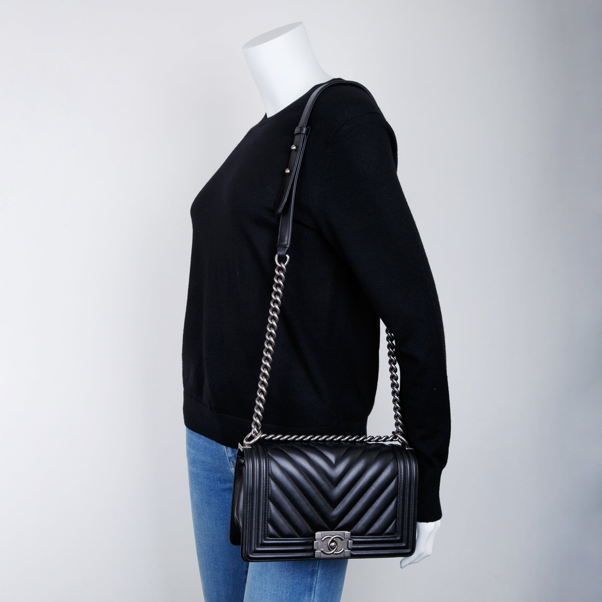 Chanel Black Chevron Lambskin Medium Boy Bag