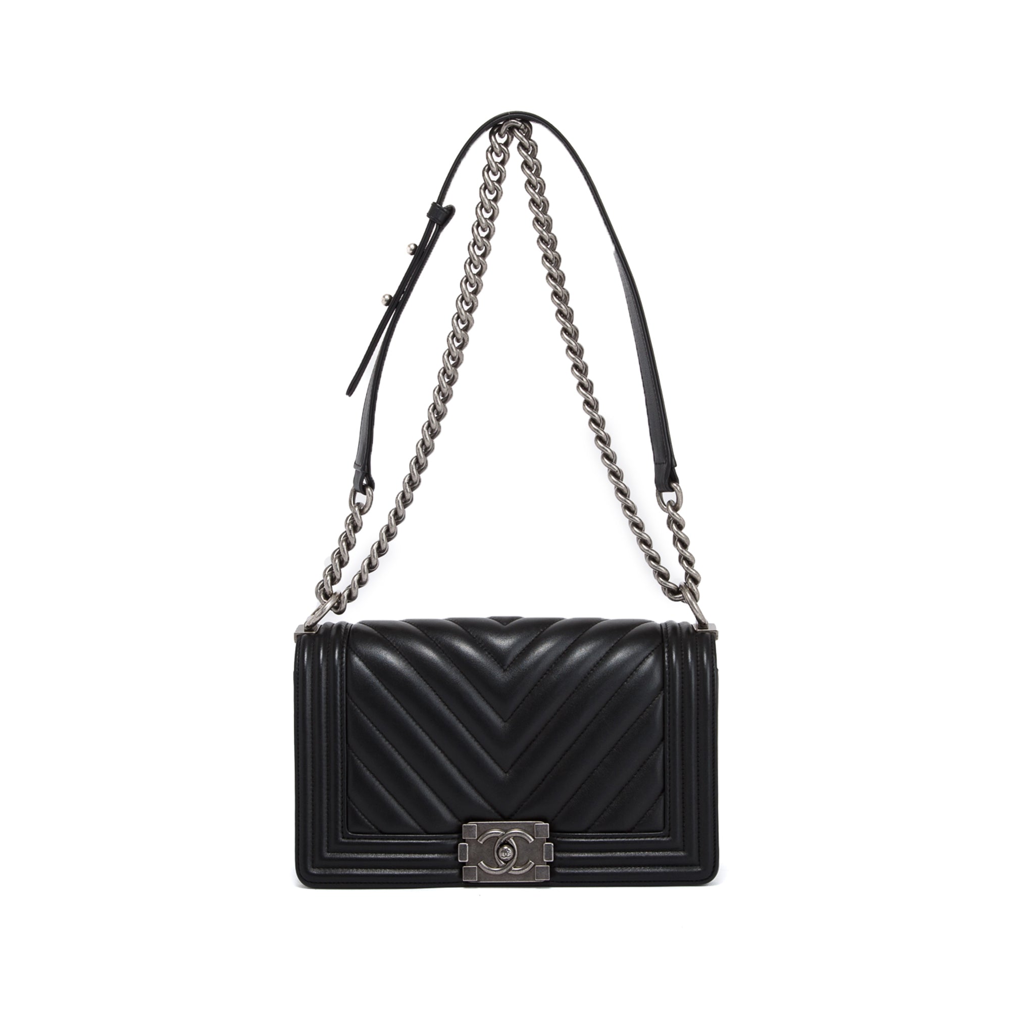 Chanel Black Chevron Lambskin Medium Boy Bag