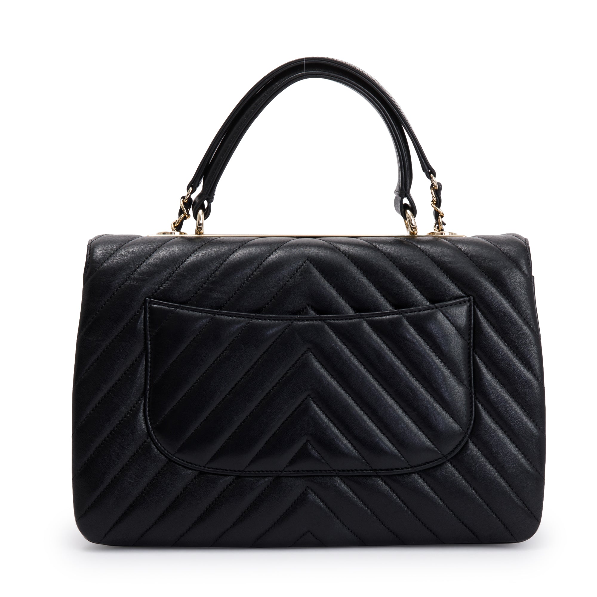 Chanel Black Chevron Lambskin Trendy CC Medium Top Handle Flap Bag w/ Box & Authenticity Card